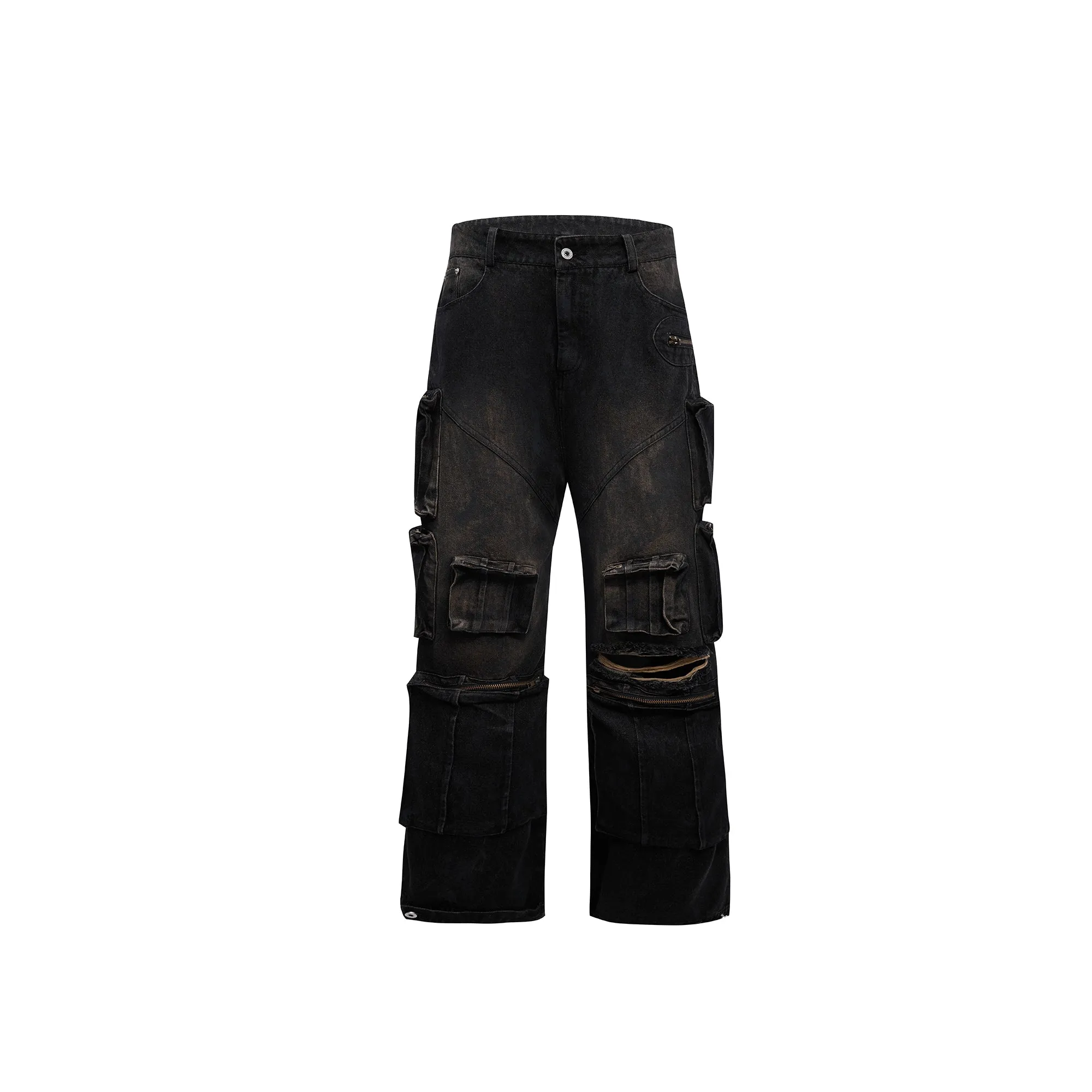 【24s Jun.】Distressed Multi-pocket Hand-painted Jeans