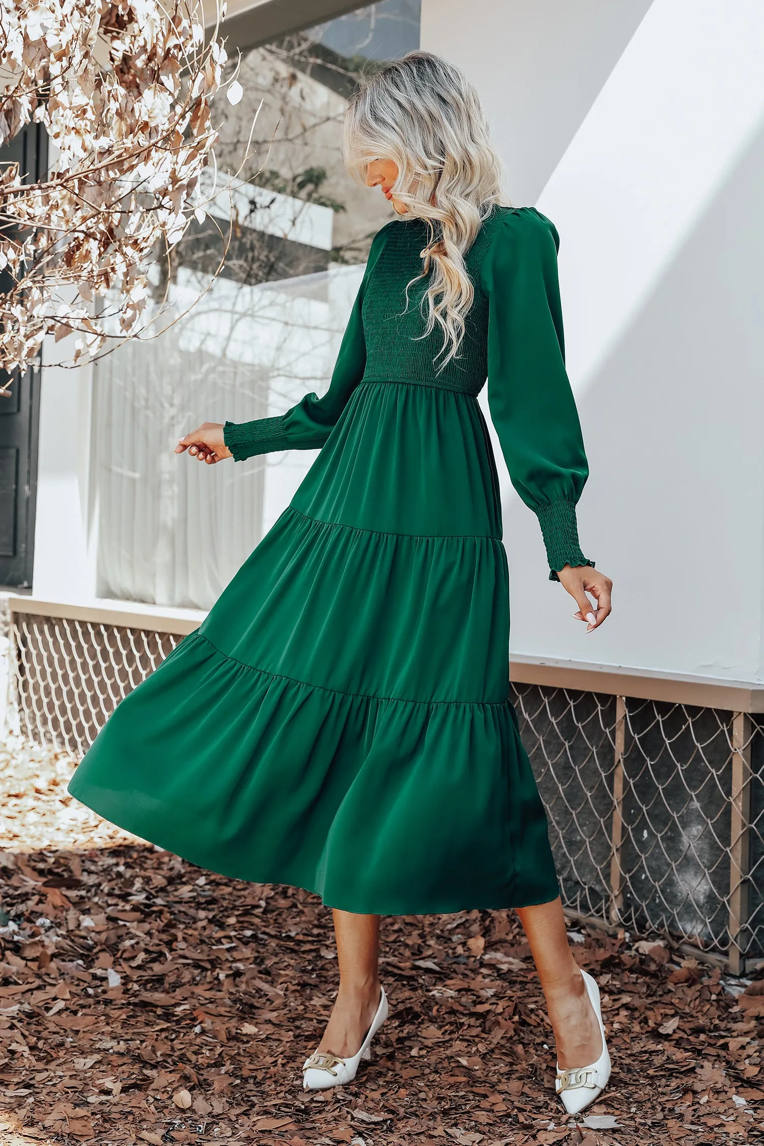 Anastasia Smocked Long Sleeve Maxi Dress