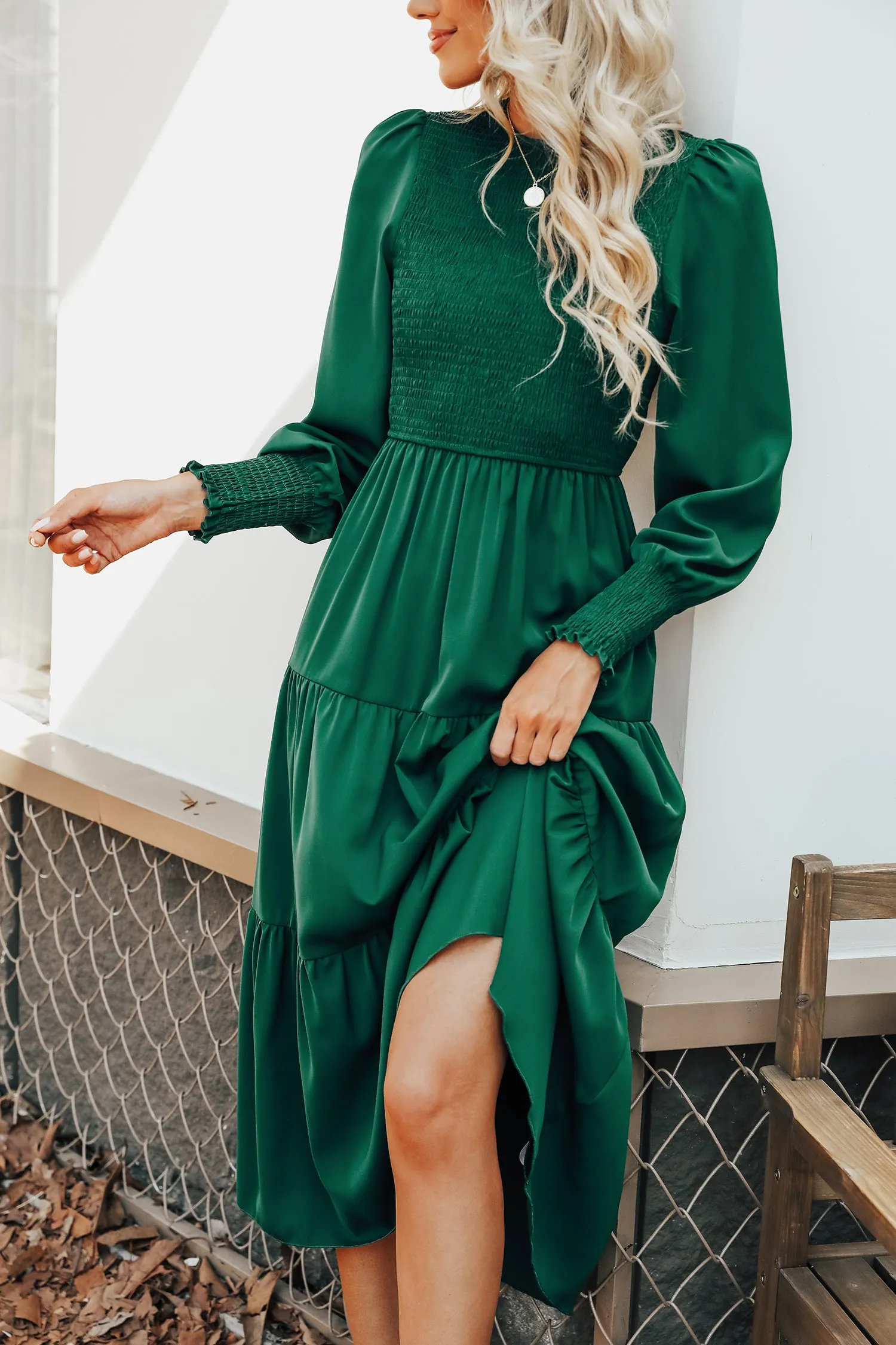 Anastasia Smocked Long Sleeve Maxi Dress