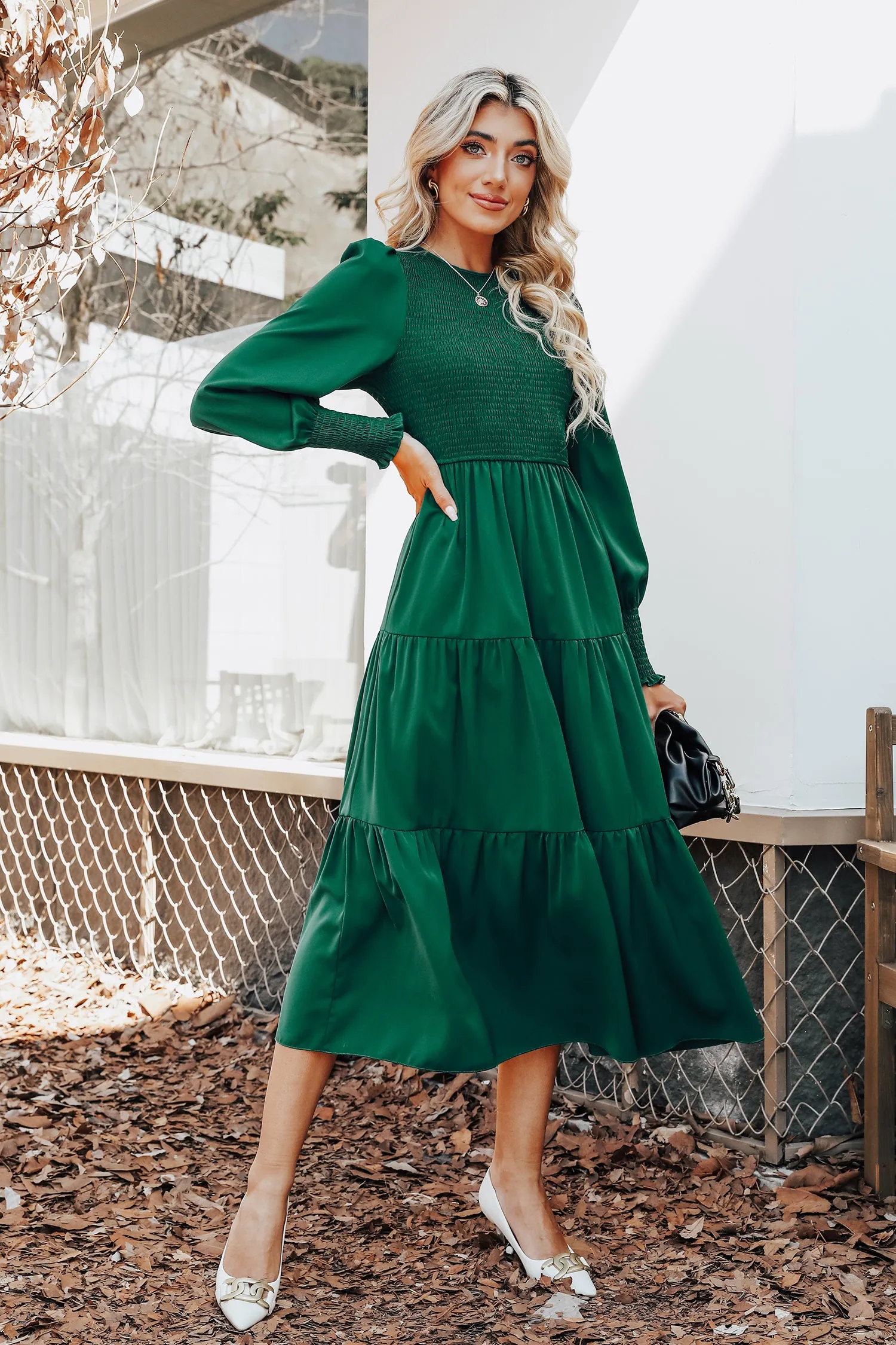 Anastasia Smocked Long Sleeve Maxi Dress