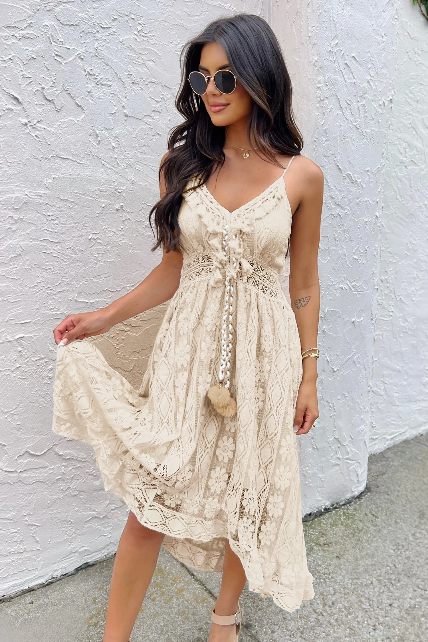 Astrid Sleeveless V-neck Tassel Ruching Dress