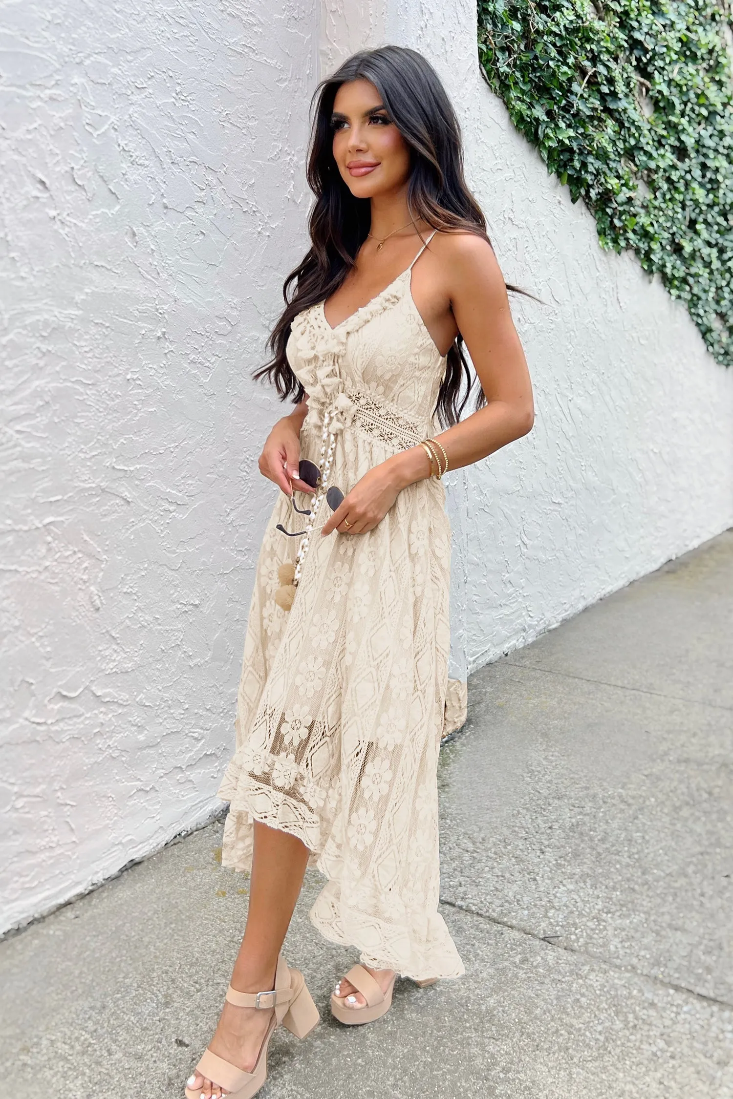 Astrid Sleeveless V-neck Tassel Ruching Dress