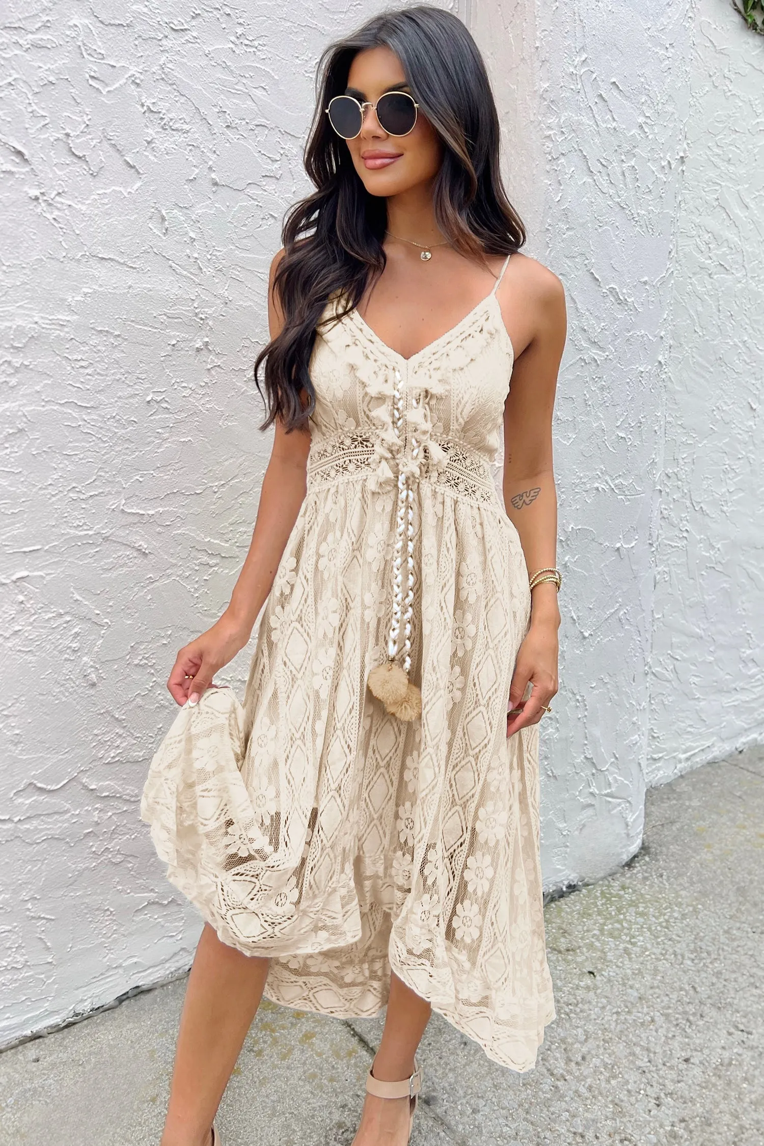 Astrid Sleeveless V-neck Tassel Ruching Dress