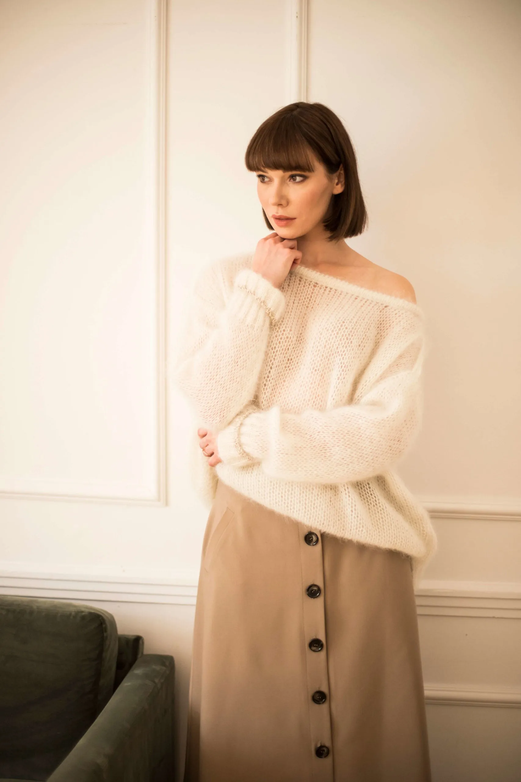 Beige Button Skirt