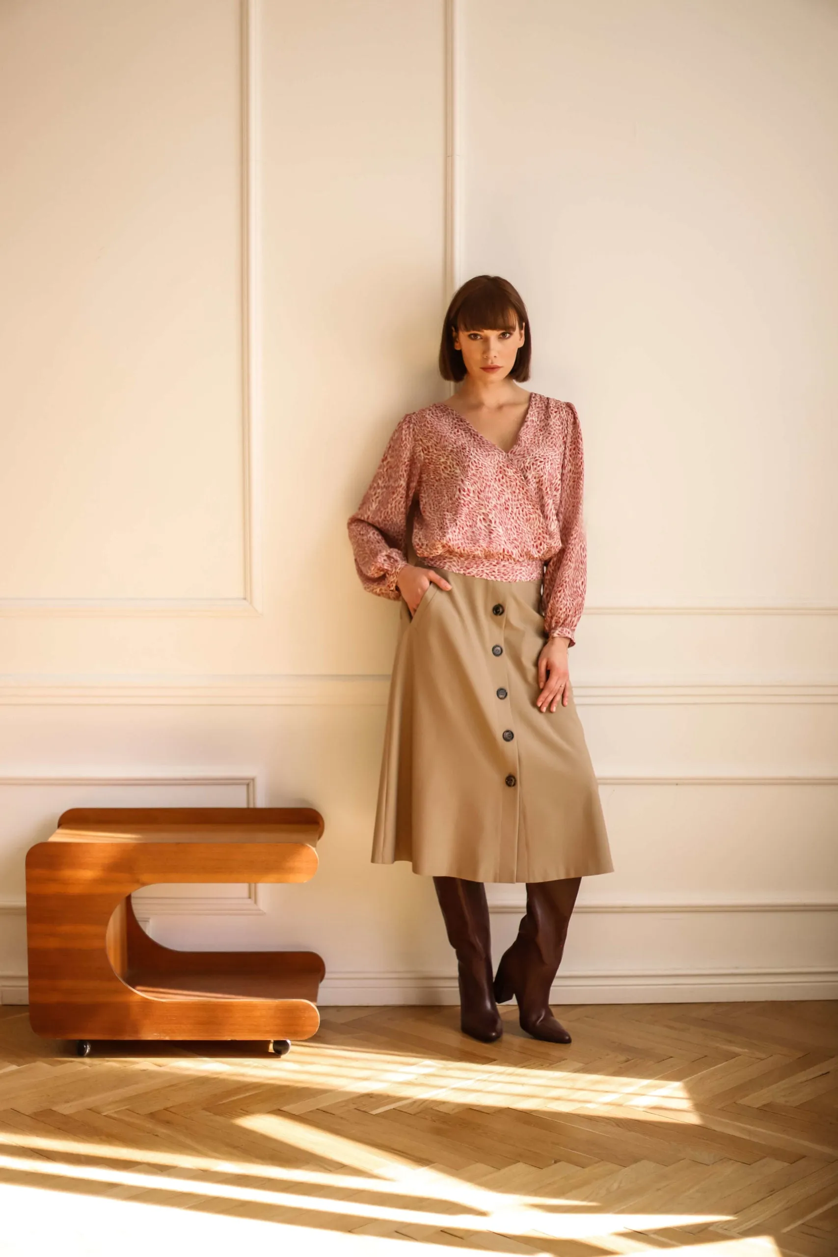 Beige Button Skirt
