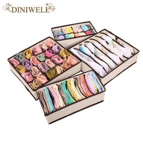 Beige Storage Container Drawer Divider Lidded Closet Box For Ties Socks Bra Underwear Organizer
