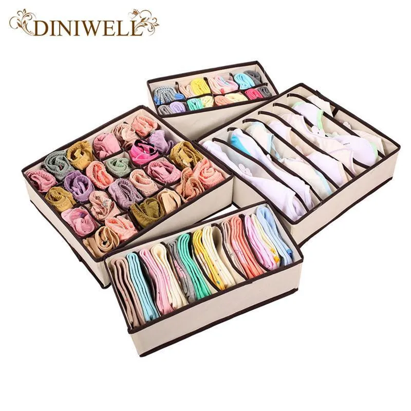 Beige Storage Container Drawer Divider Lidded Closet Box For Ties Socks Bra Underwear Organizer