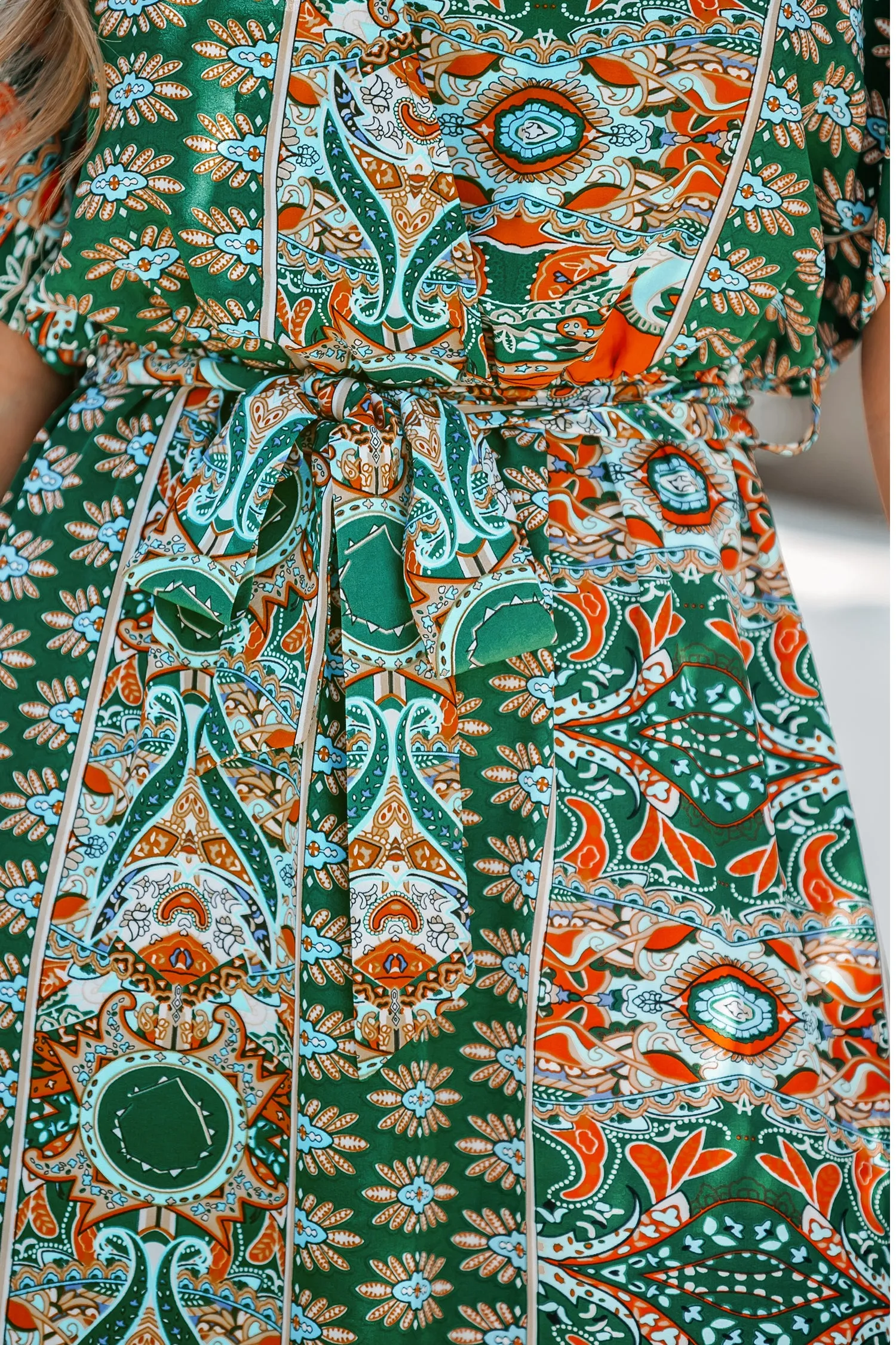 Belted Floral Paisley Print Maxi Dress