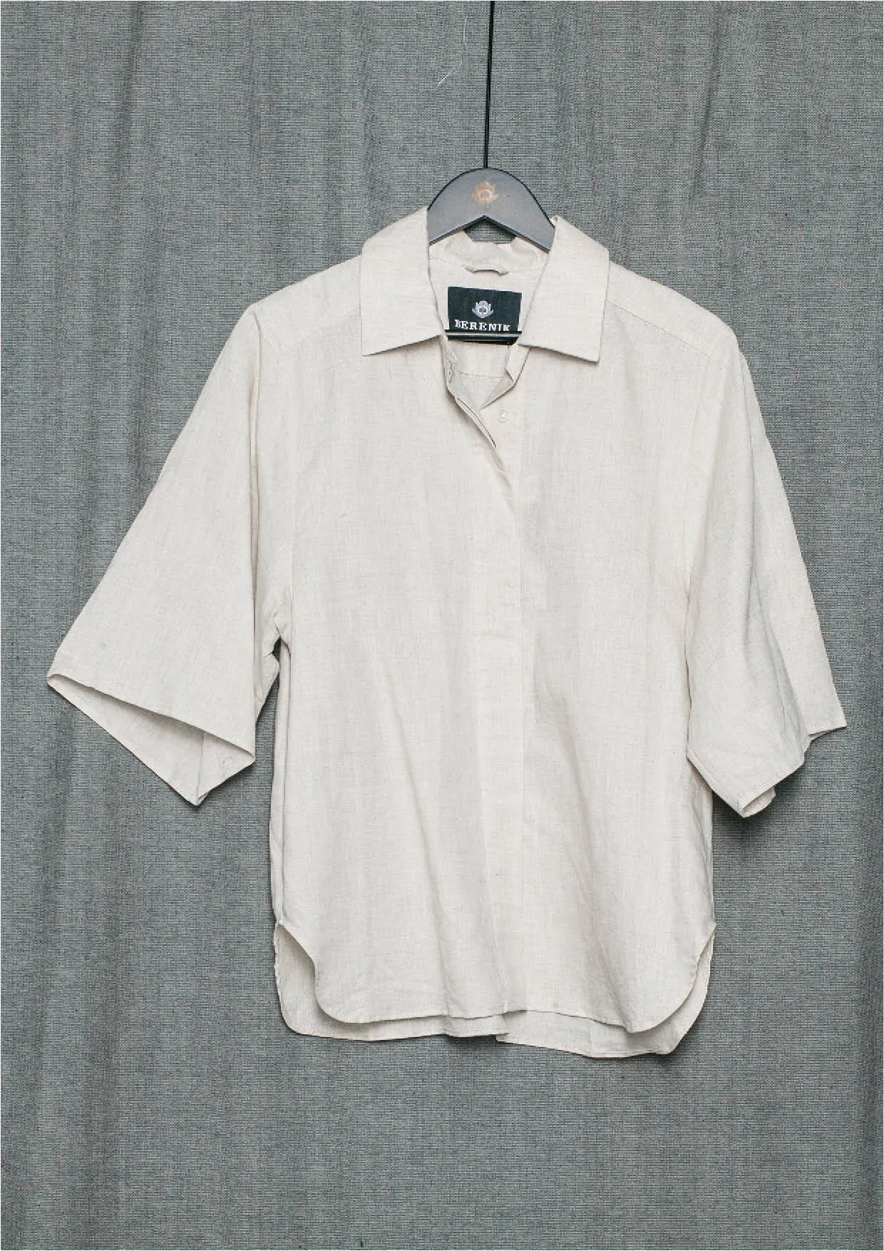 BLOUSE SHORT SLEEVES CONCEALED BUTTONS - LINEN natural white