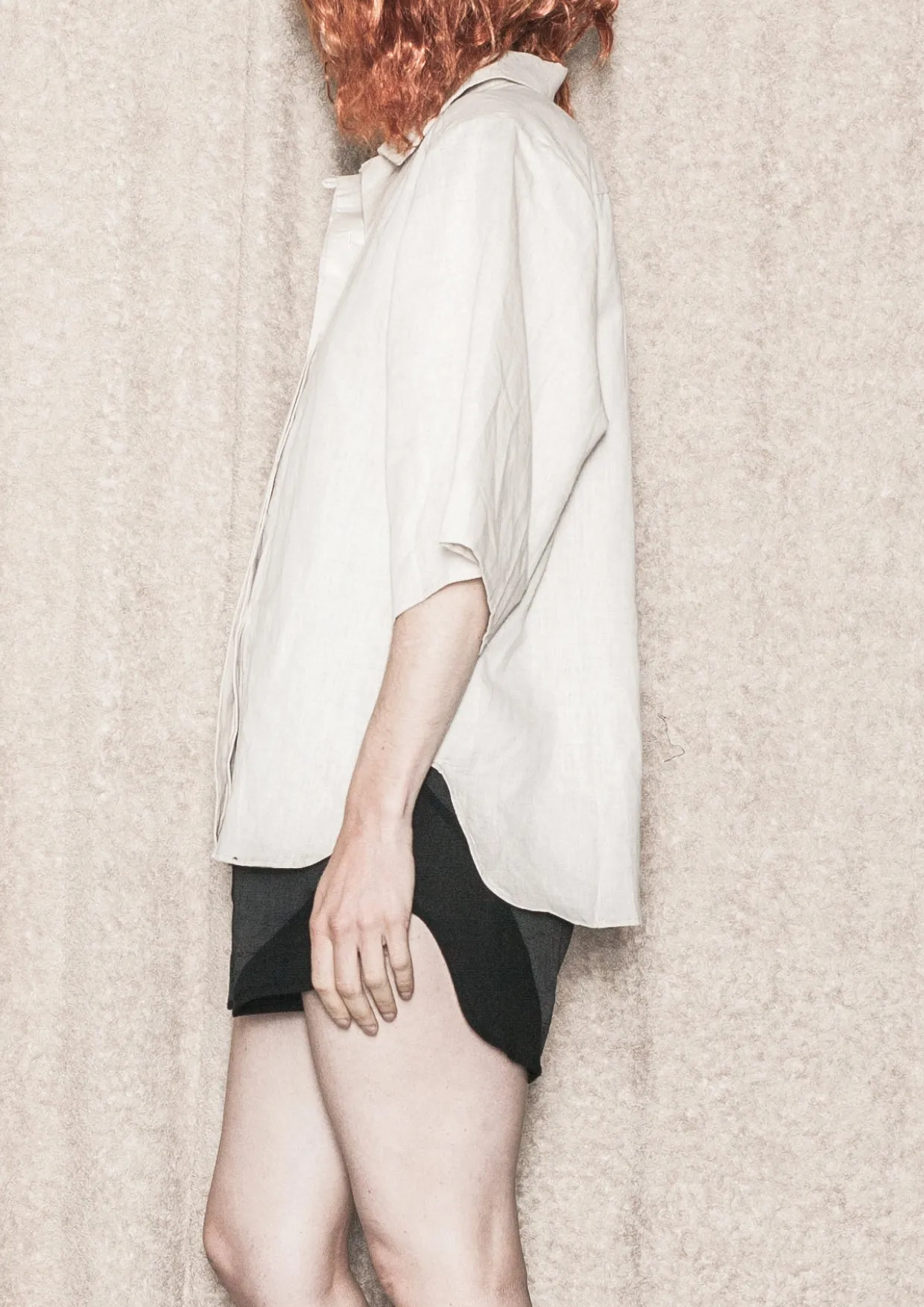 BLOUSE SHORT SLEEVES CONCEALED BUTTONS - LINEN natural white