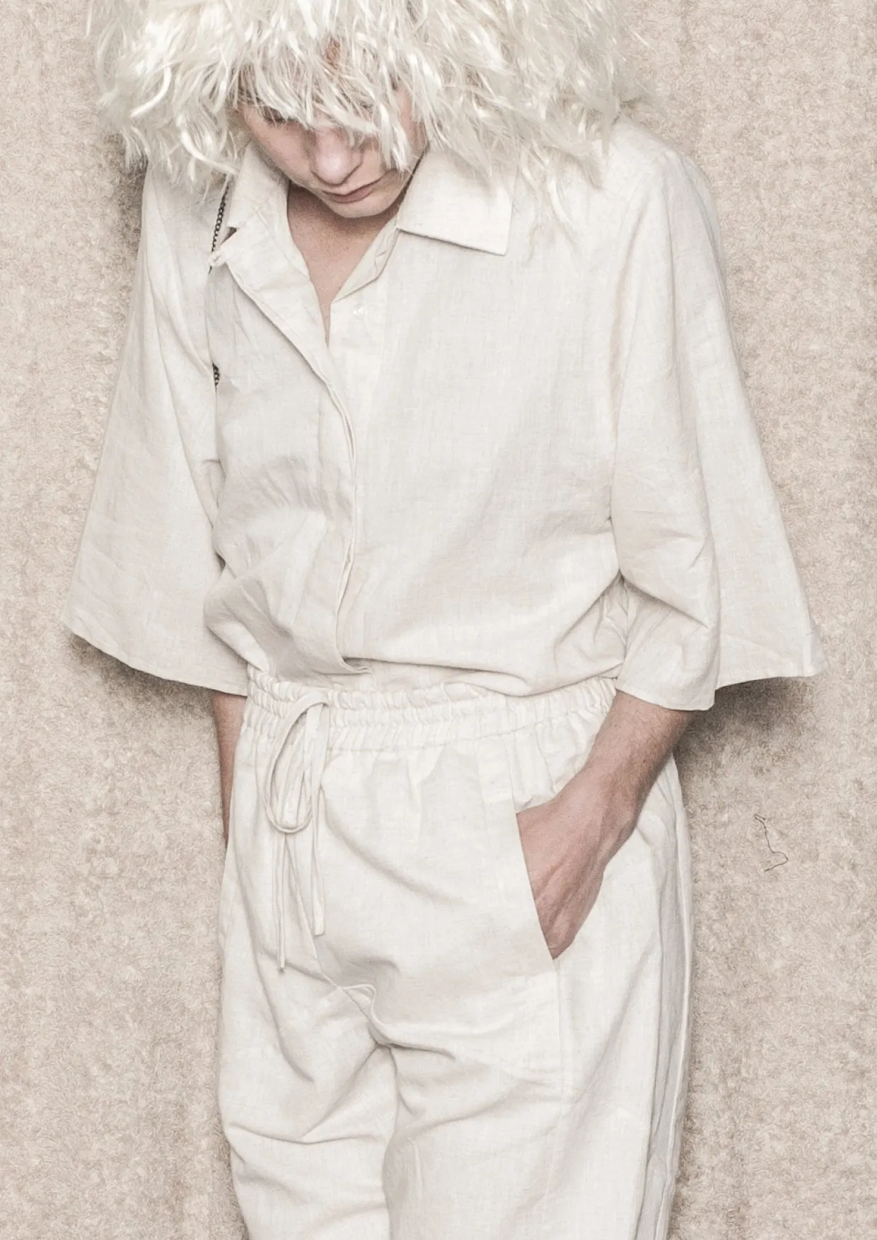 BLOUSE SHORT SLEEVES CONCEALED BUTTONS - LINEN natural white