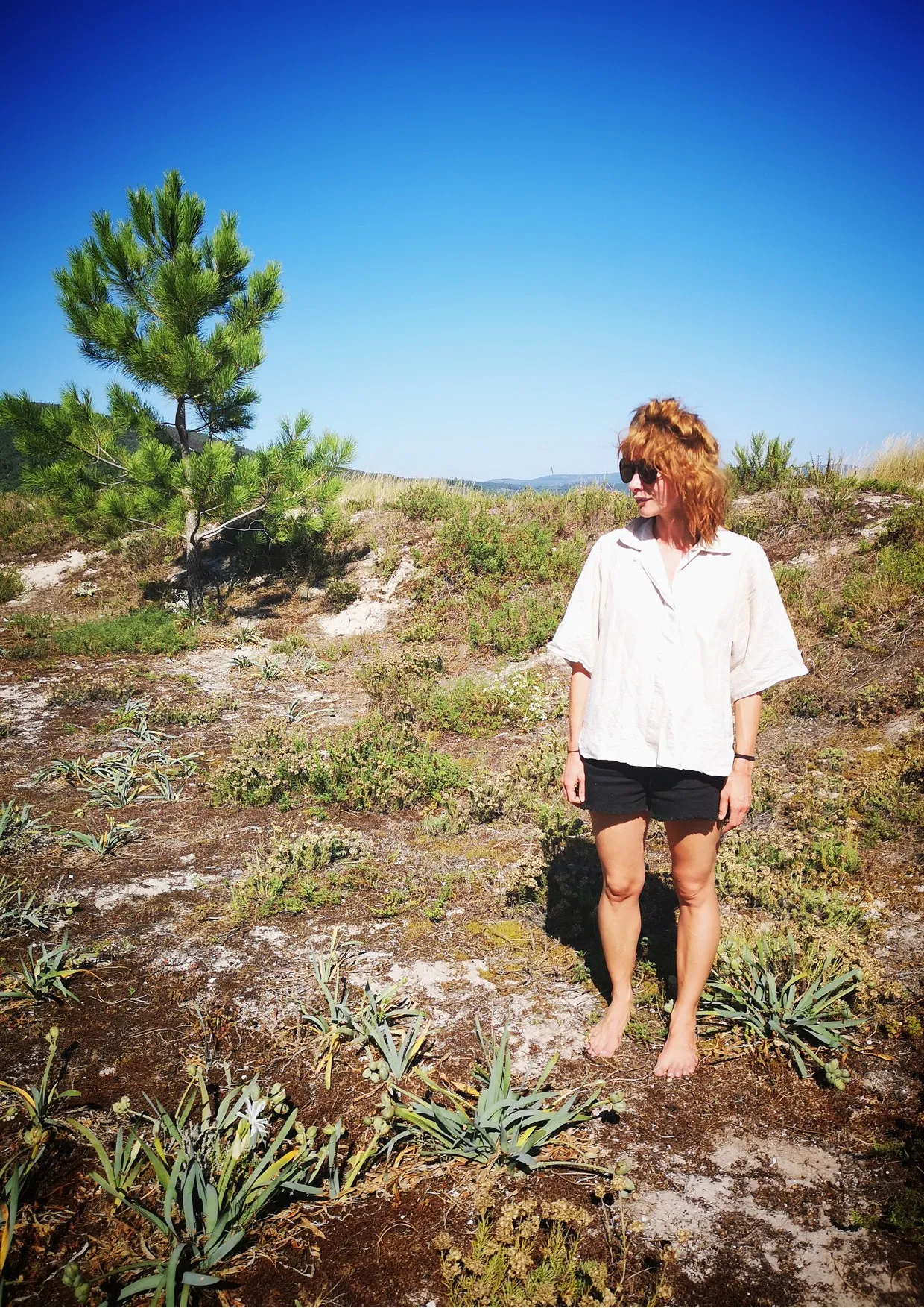 BLOUSE SHORT SLEEVES CONCEALED BUTTONS - LINEN natural white