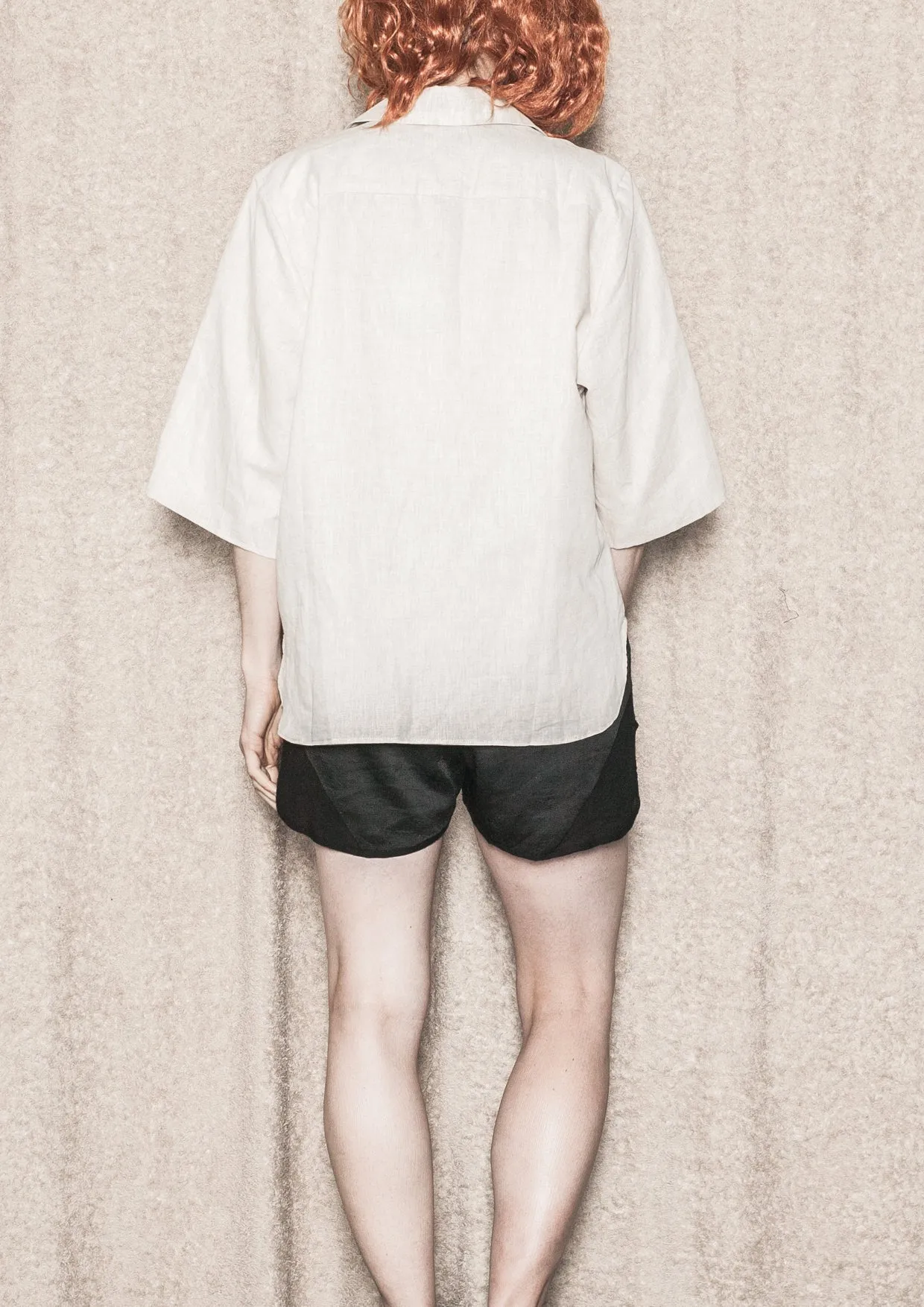BLOUSE SHORT SLEEVES CONCEALED BUTTONS - LINEN natural white