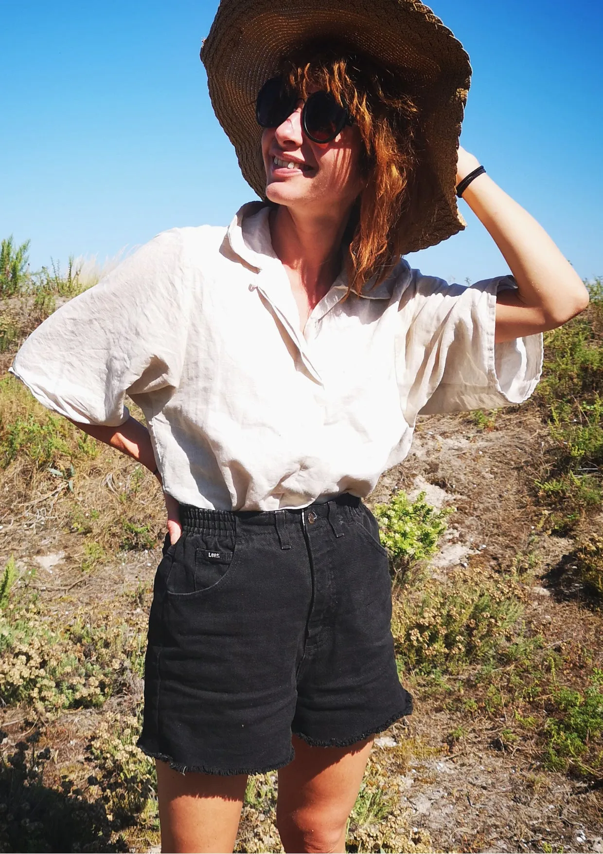 BLOUSE SHORT SLEEVES CONCEALED BUTTONS - LINEN natural white