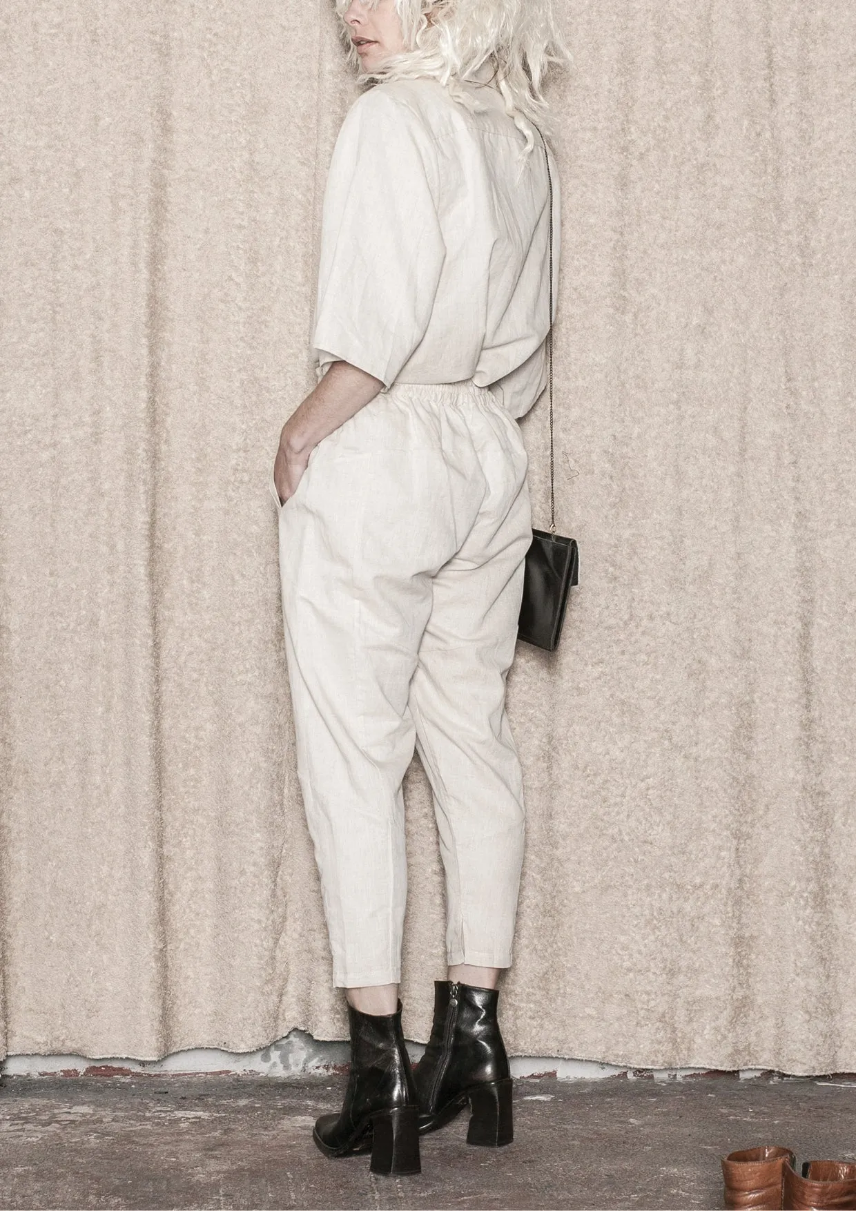 BLOUSE SHORT SLEEVES CONCEALED BUTTONS - LINEN natural white