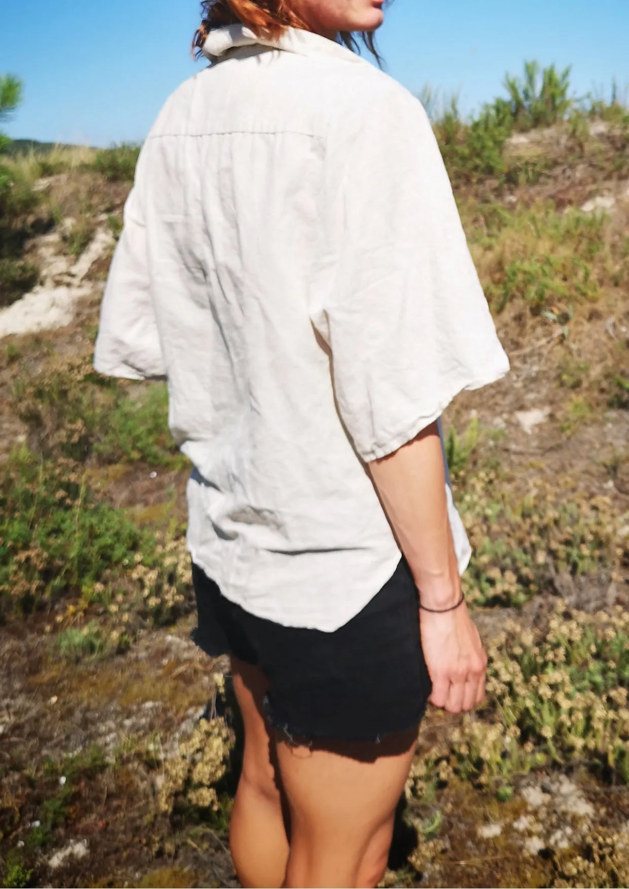 BLOUSE SHORT SLEEVES CONCEALED BUTTONS - LINEN natural white