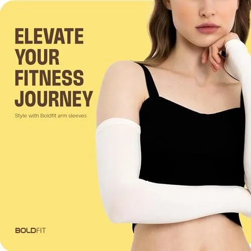 Boldfit Arm Sleeves for Men & Women UV Protection Hand Sleeves With Thumb Sun Protection Sleeves Arm Sleeves for Running, Black 1set