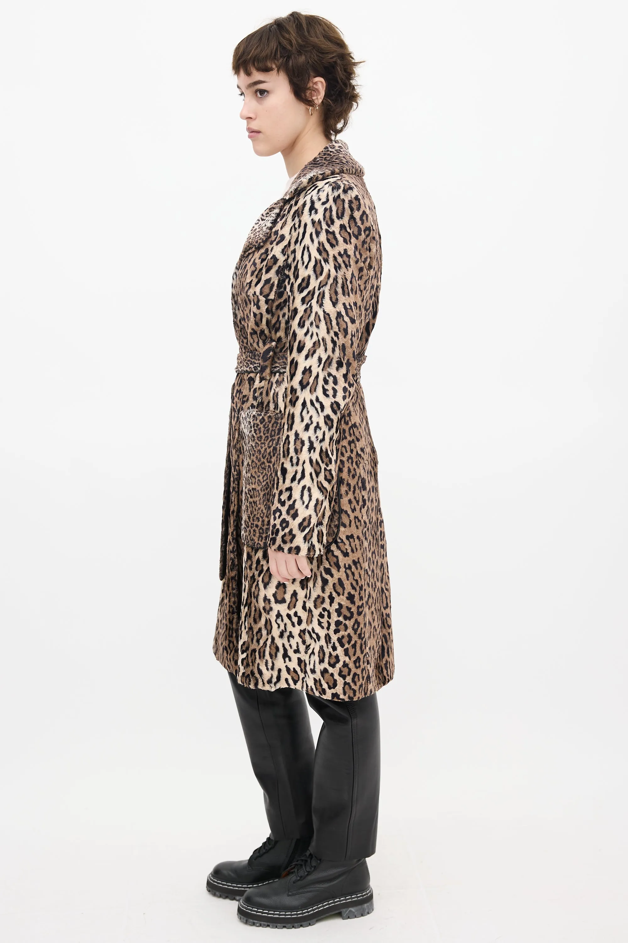 Brown & Black Faux Fur Printed Coat