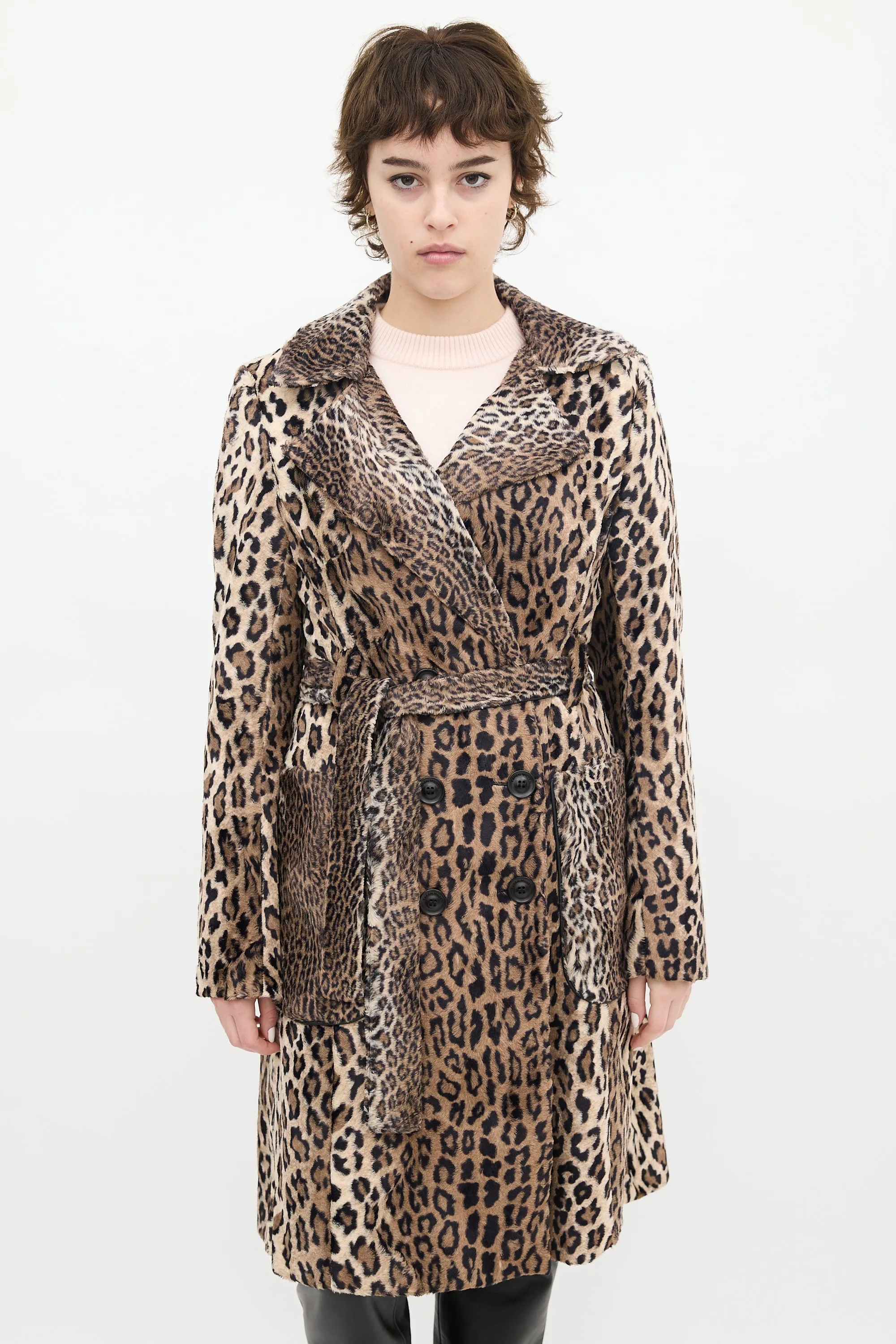Brown & Black Faux Fur Printed Coat