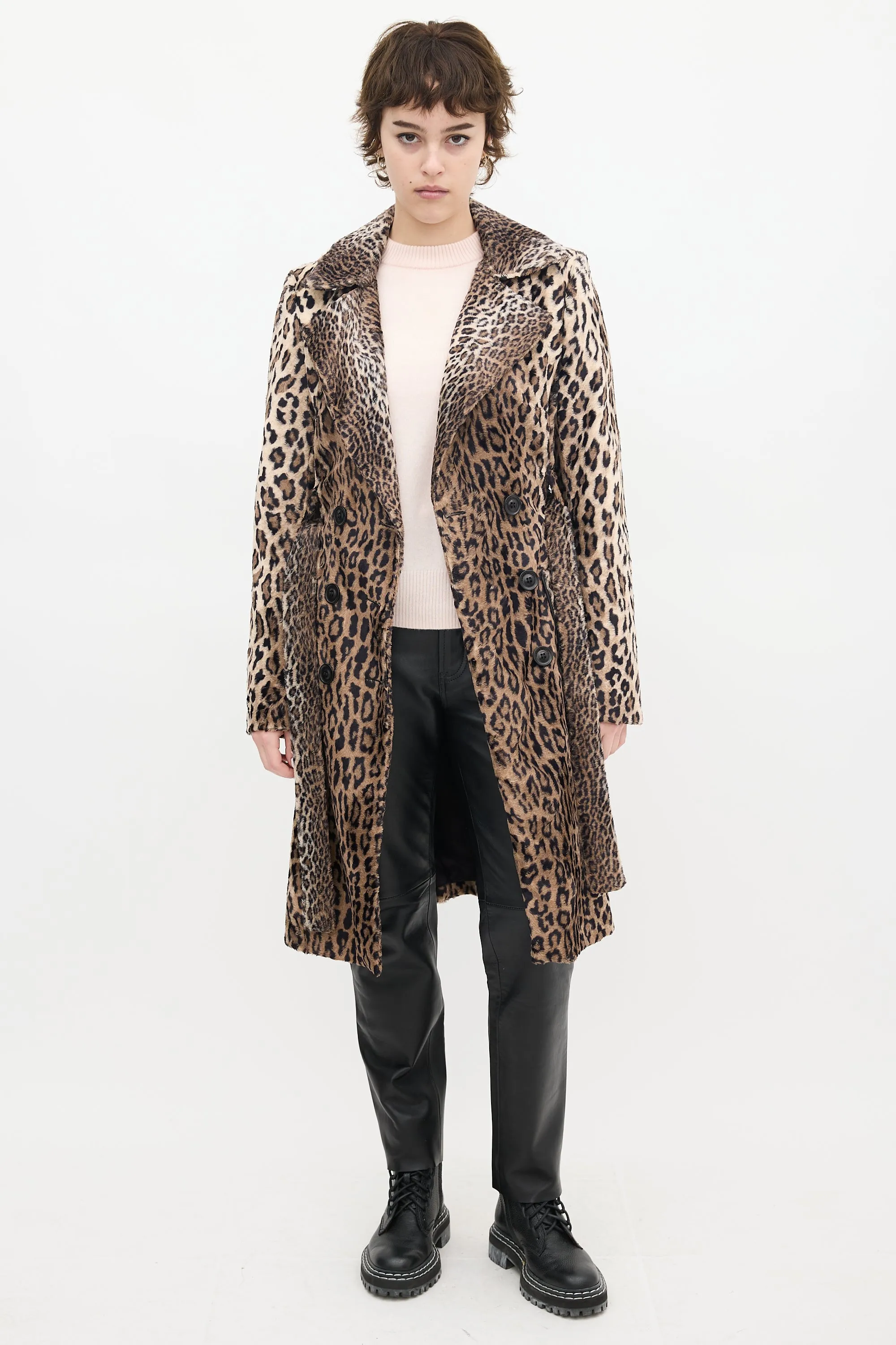 Brown & Black Faux Fur Printed Coat