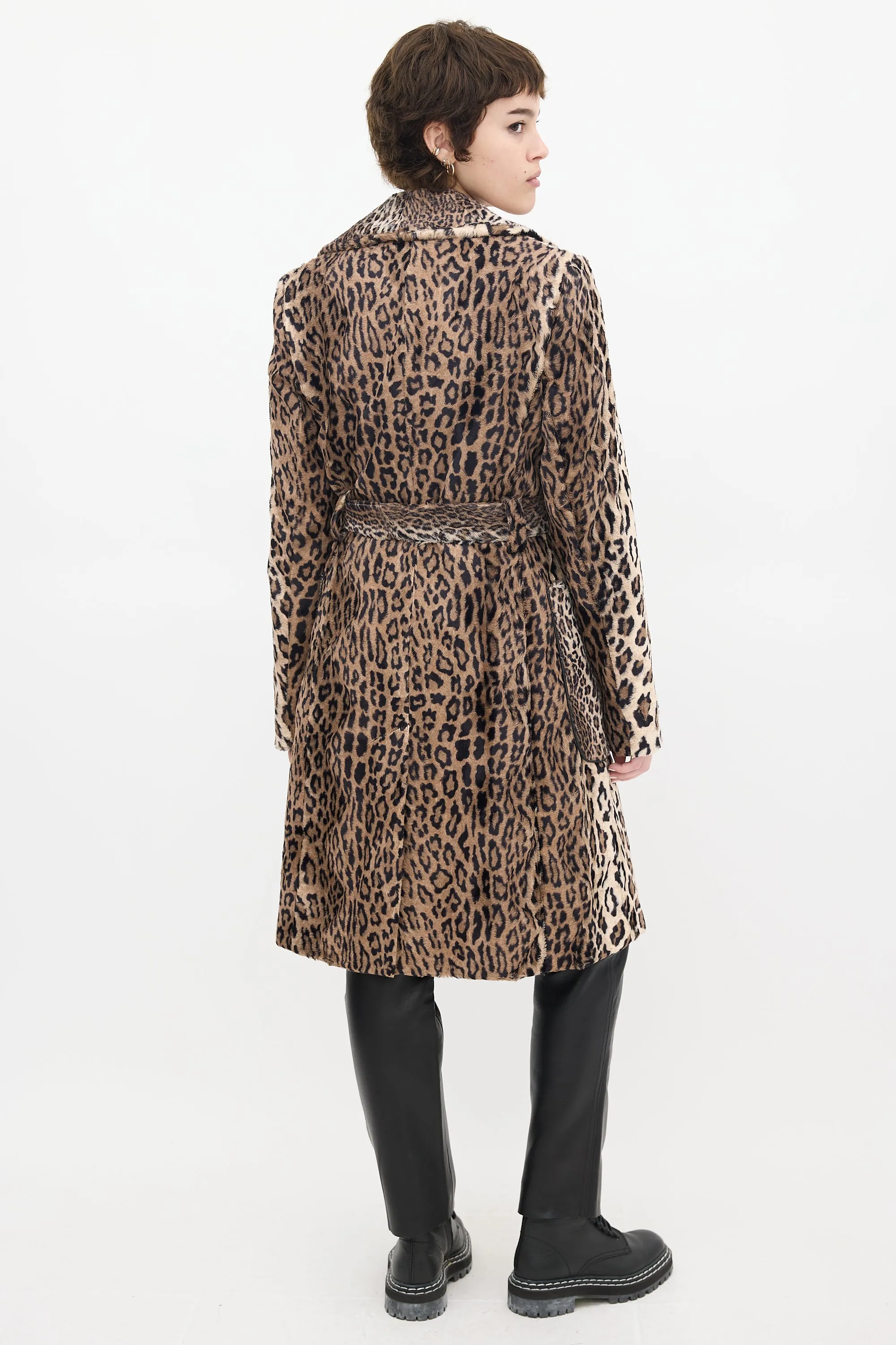 Brown & Black Faux Fur Printed Coat