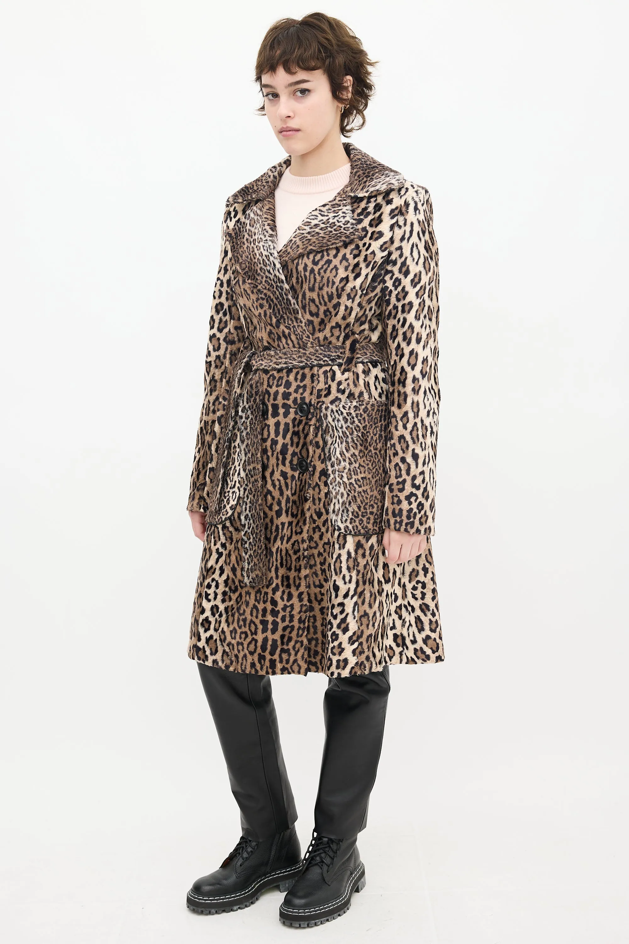 Brown & Black Faux Fur Printed Coat