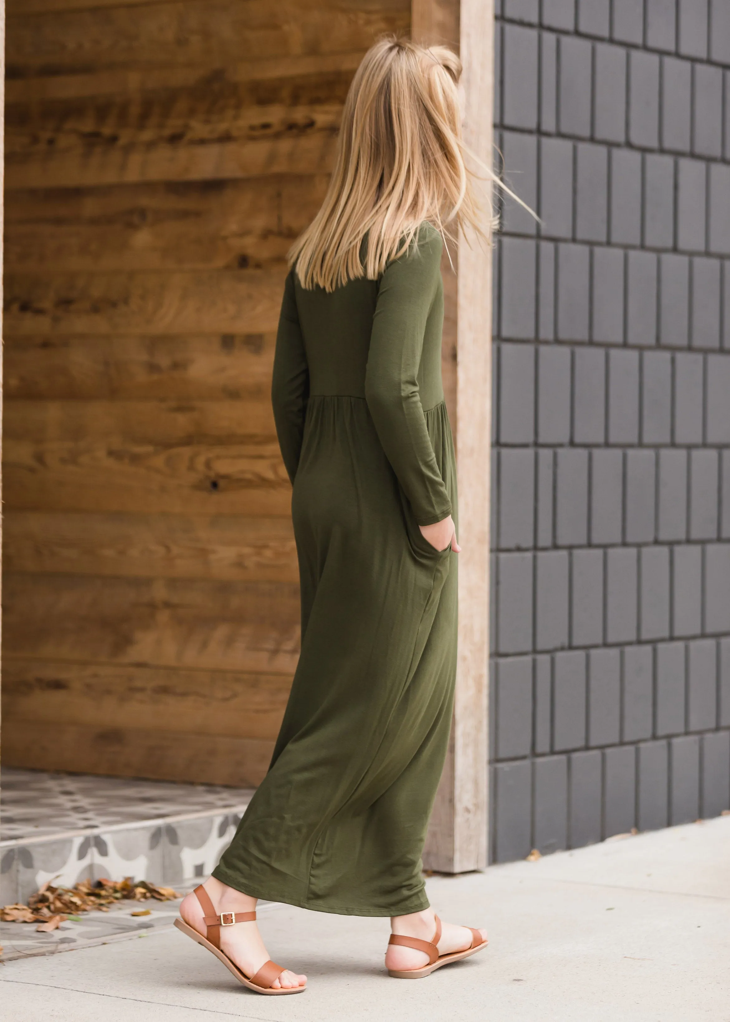 Button Front Olive Maxi Dress