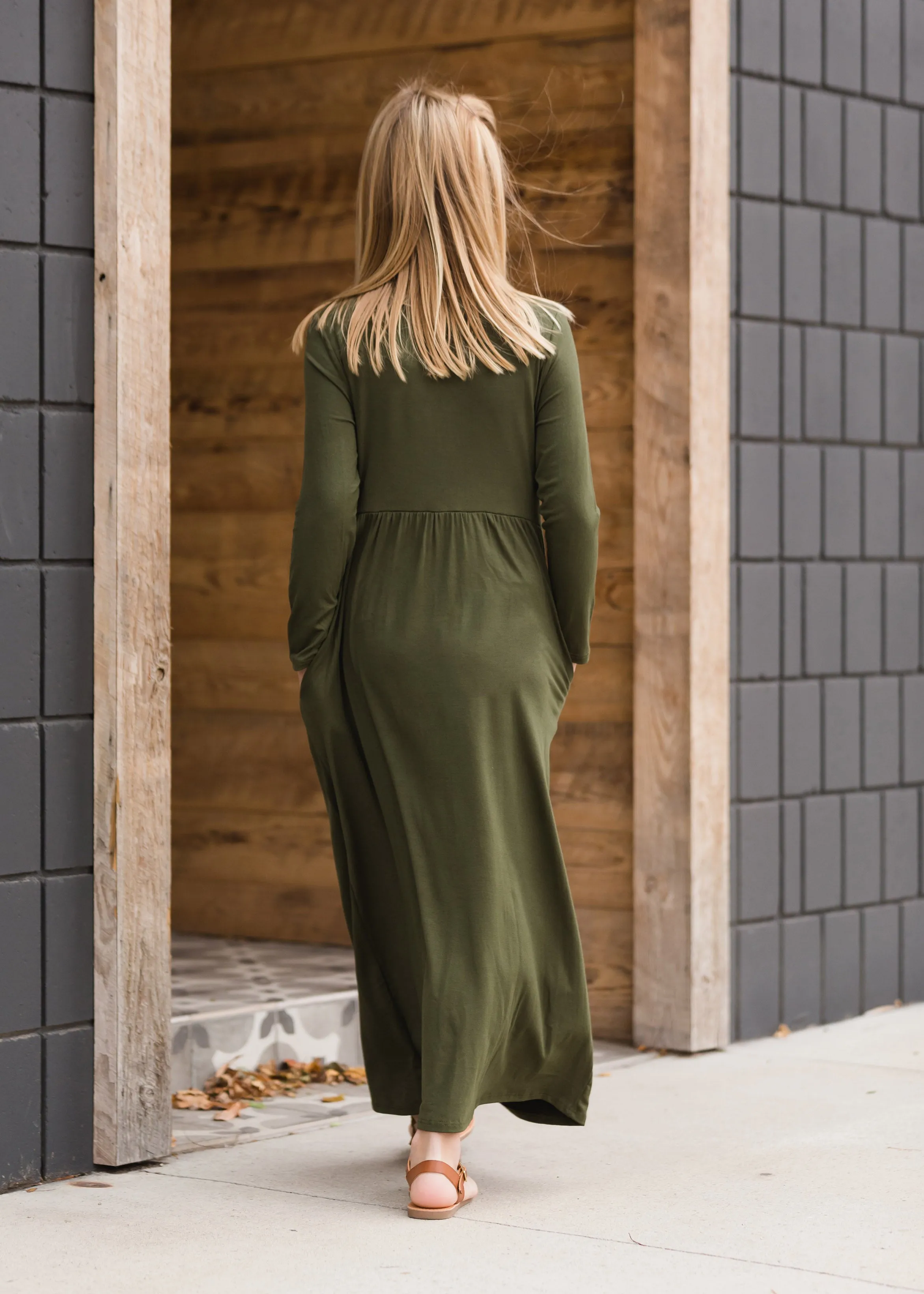 Button Front Olive Maxi Dress