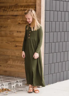 Button Front Olive Maxi Dress