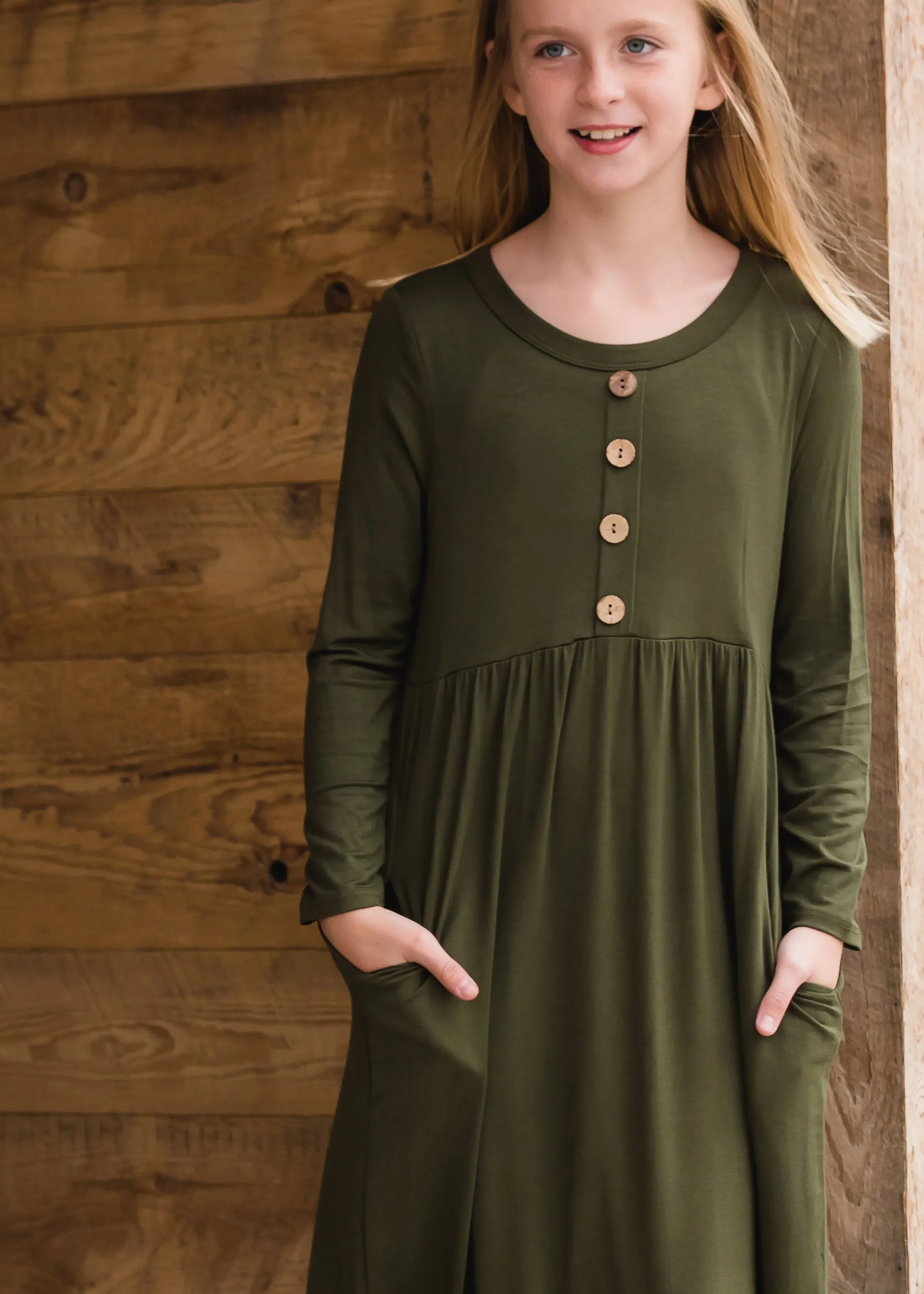 Button Front Olive Maxi Dress
