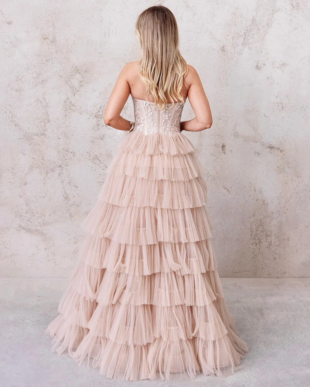 Celeste Layered Strapless Ball Gown - Blush