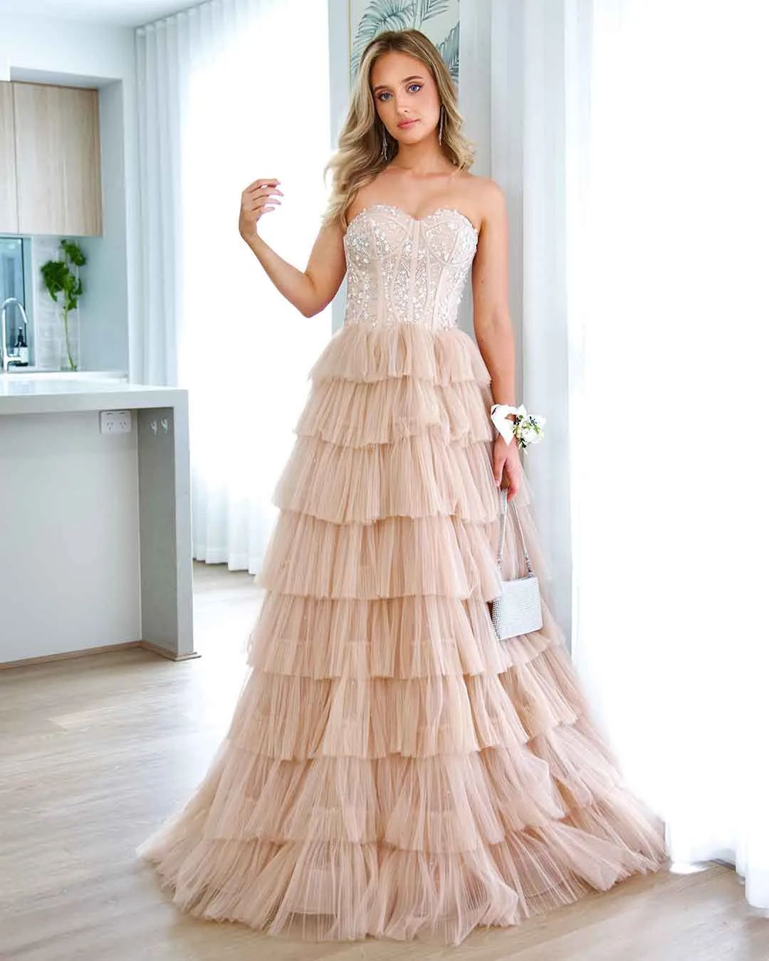 Celeste Layered Strapless Ball Gown - Blush