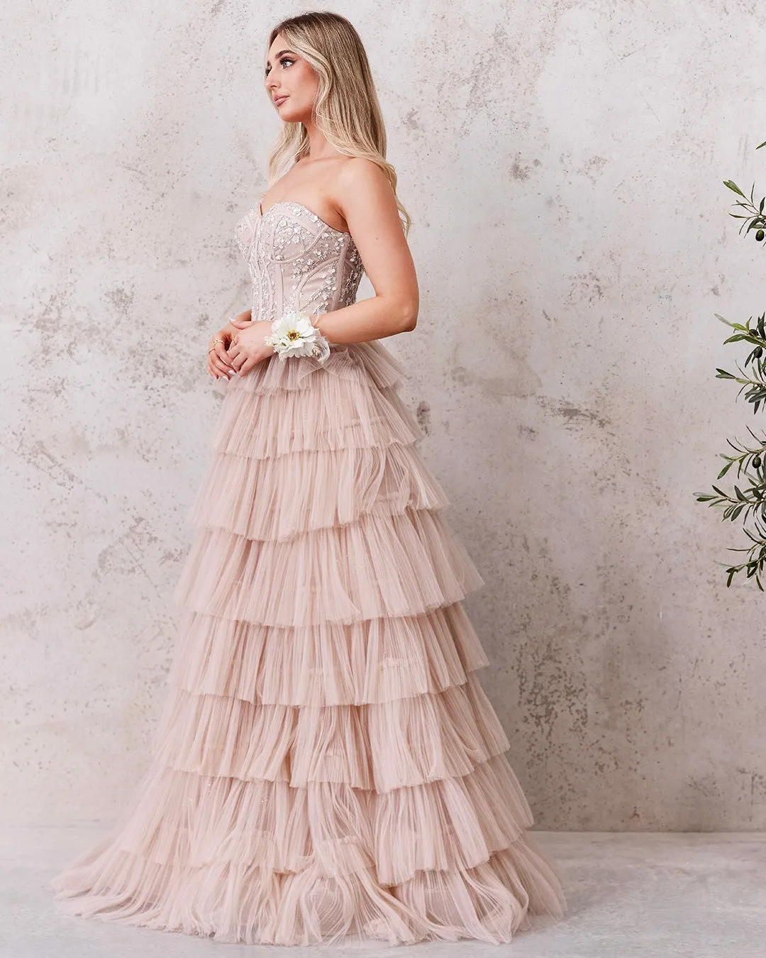 Celeste Layered Strapless Ball Gown - Blush