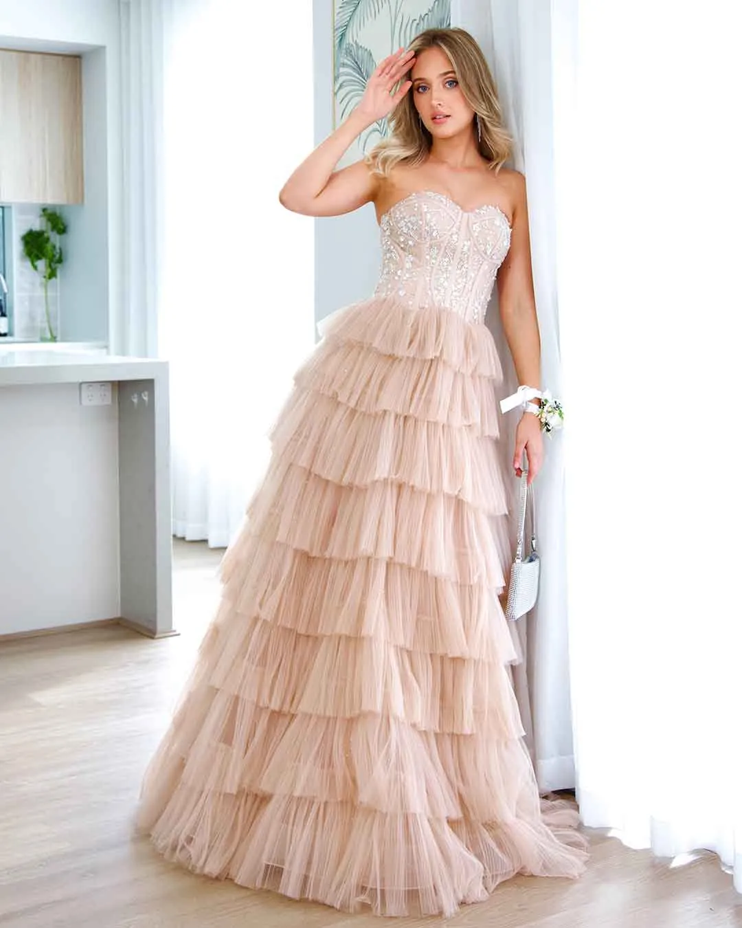 Celeste Layered Strapless Ball Gown - Blush
