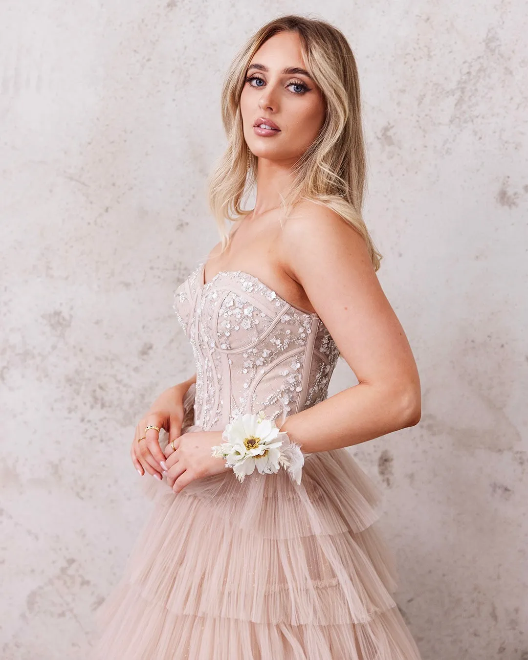 Celeste Layered Strapless Ball Gown - Blush