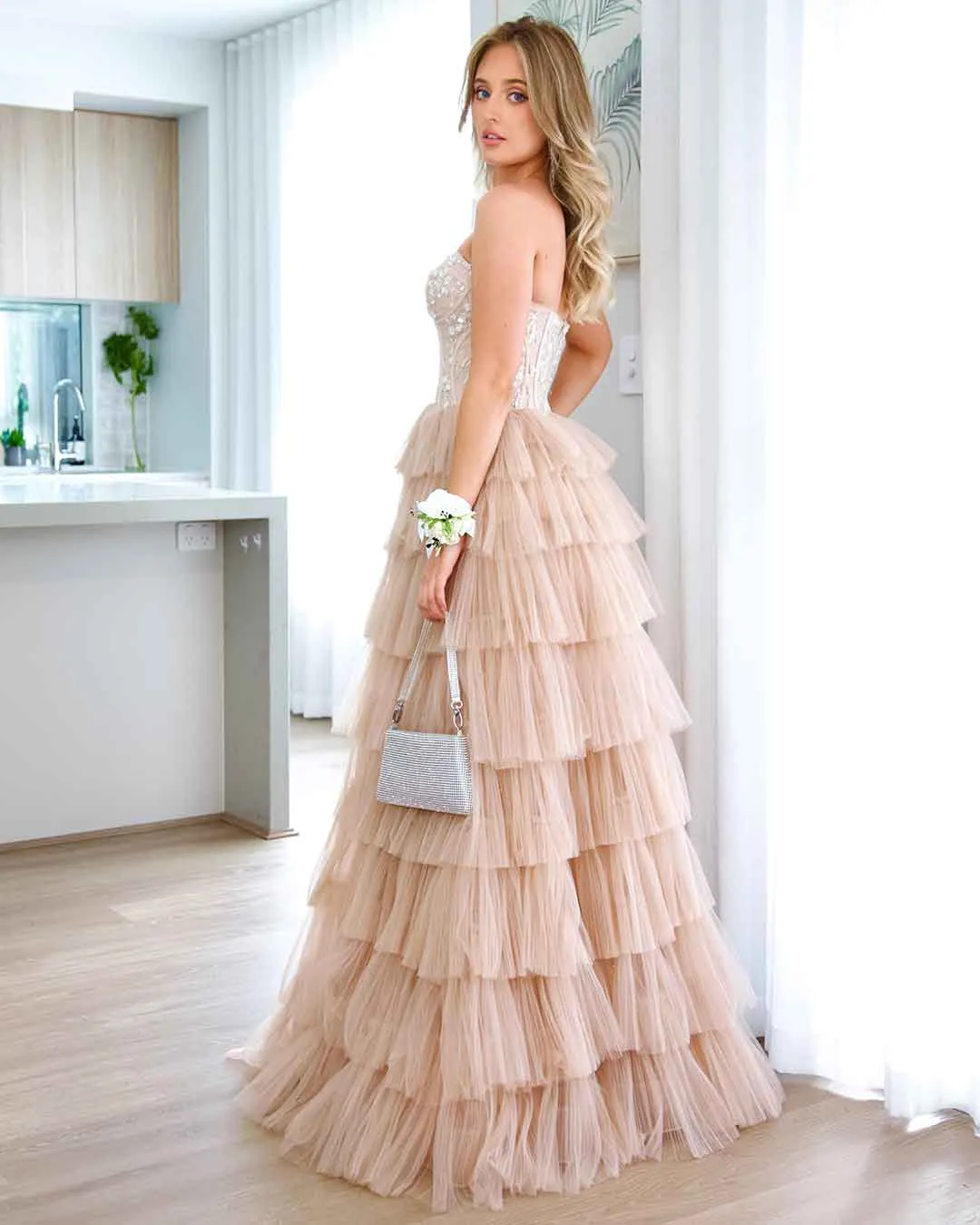 Celeste Layered Strapless Ball Gown - Blush