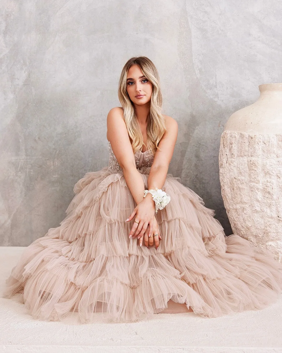 Celeste Layered Strapless Ball Gown - Blush