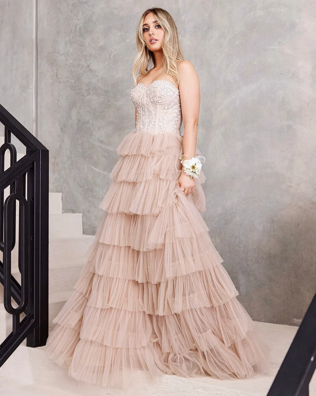 Celeste Layered Strapless Ball Gown - Blush
