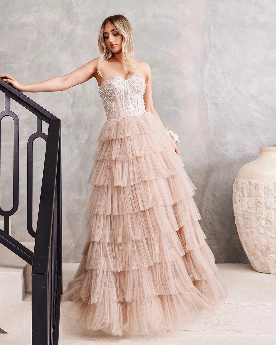 Celeste Layered Strapless Ball Gown - Blush