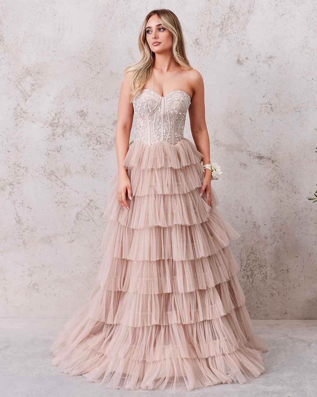 Celeste Layered Strapless Ball Gown - Blush