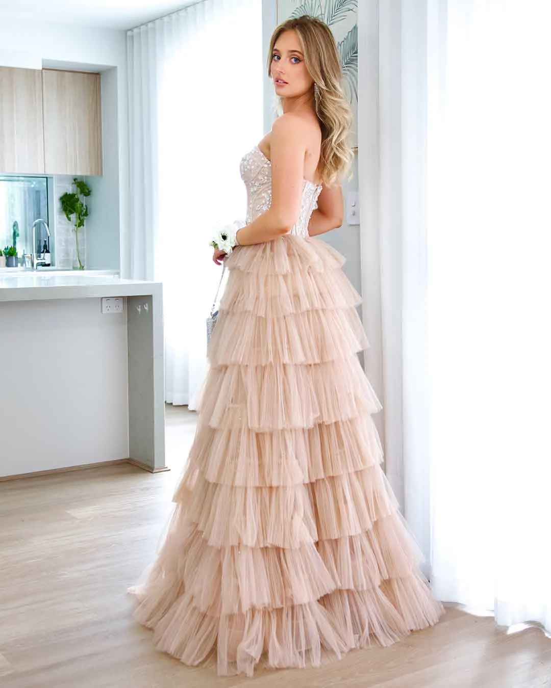 Celeste Layered Strapless Ball Gown - Blush