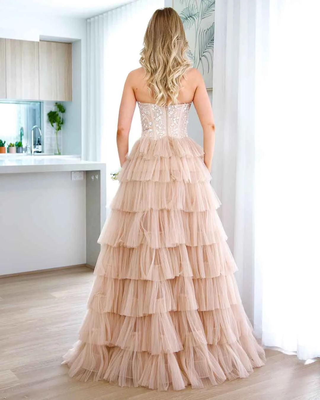 Celeste Layered Strapless Ball Gown - Blush