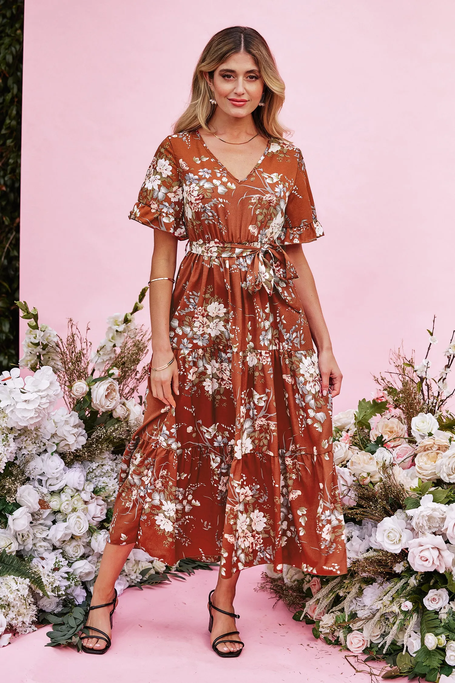 Devotion Belted Floral Print Dress