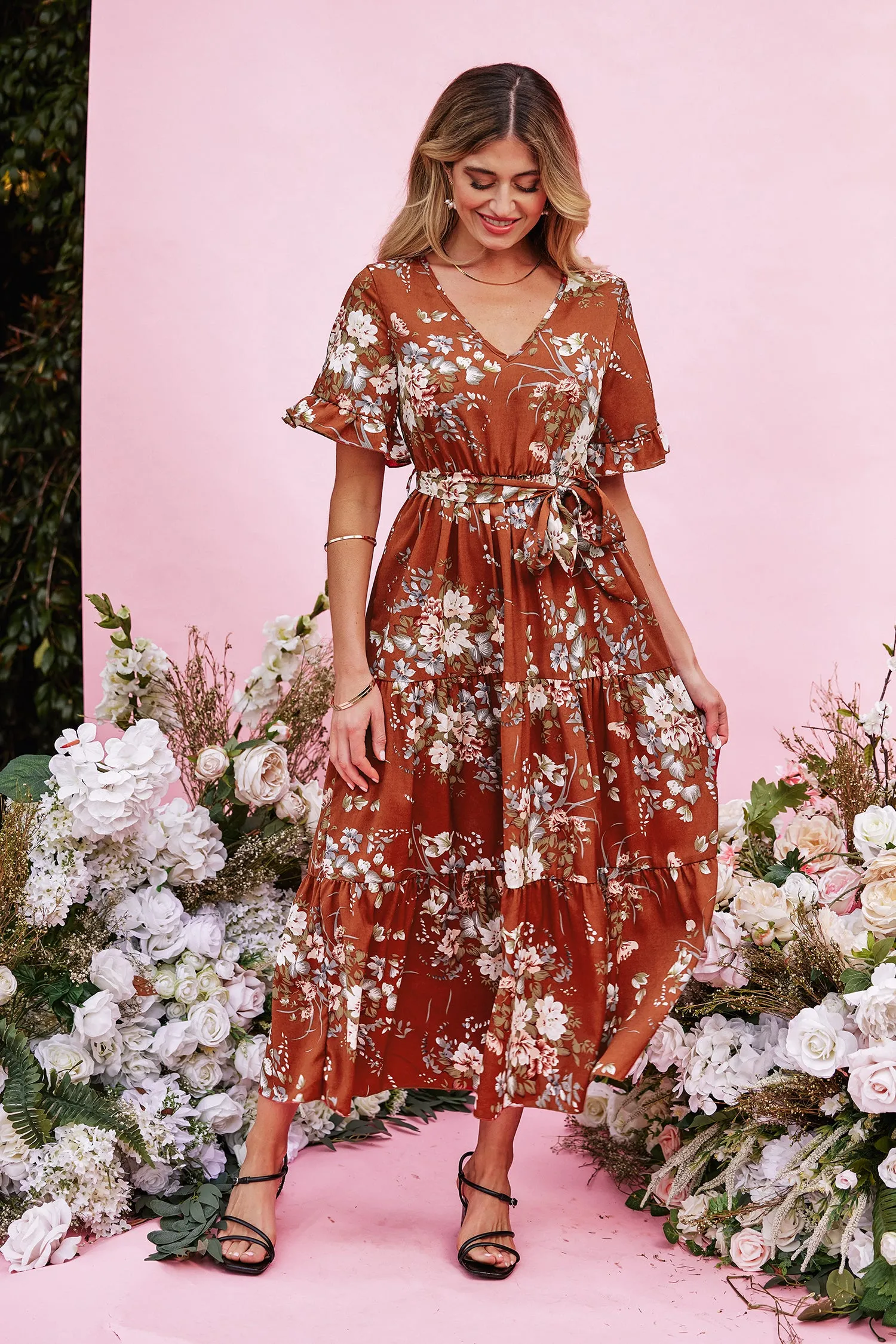 Devotion Belted Floral Print Dress