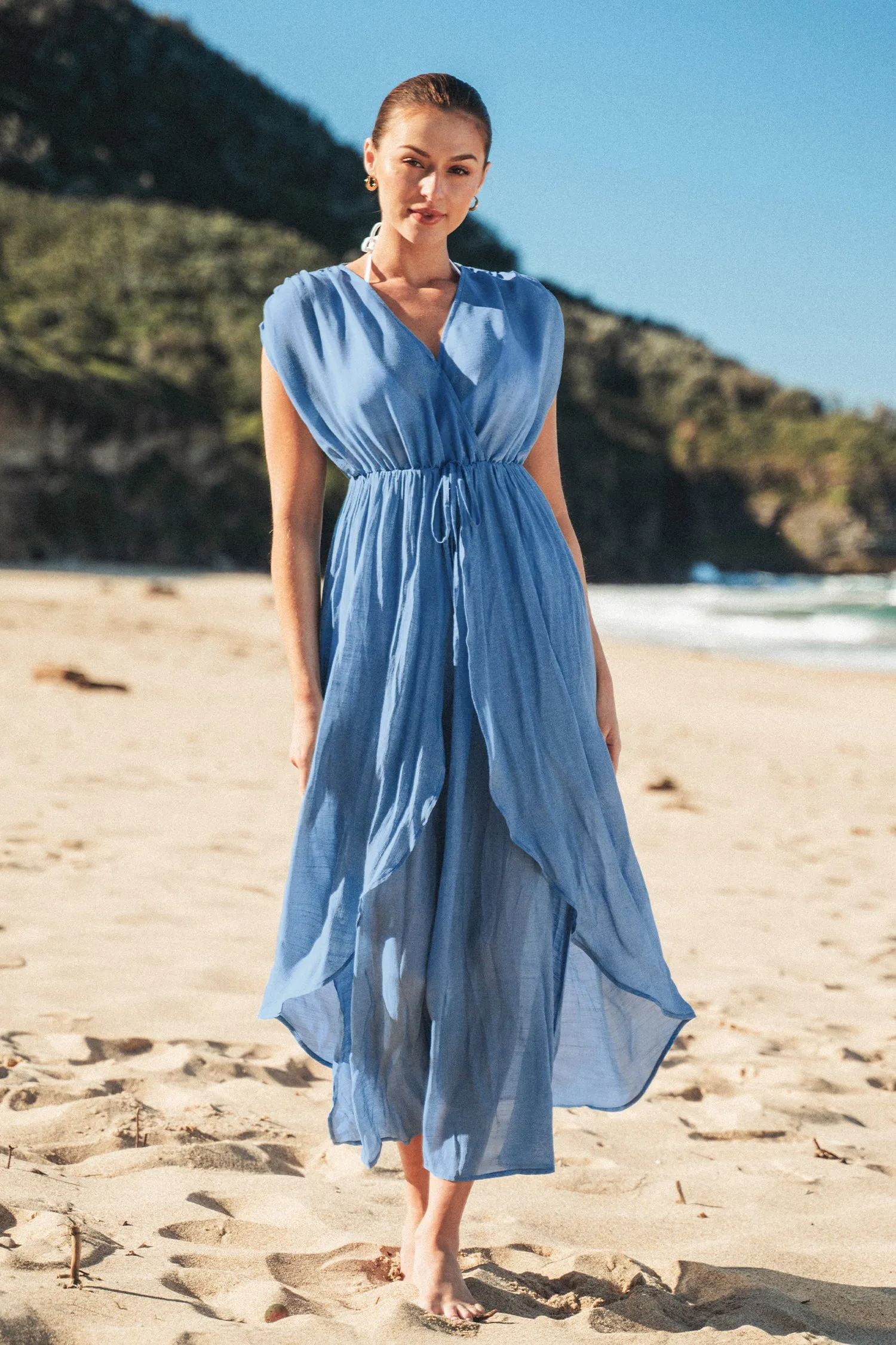 Dreamy Drawstring Ruffled Cover-Up Dress