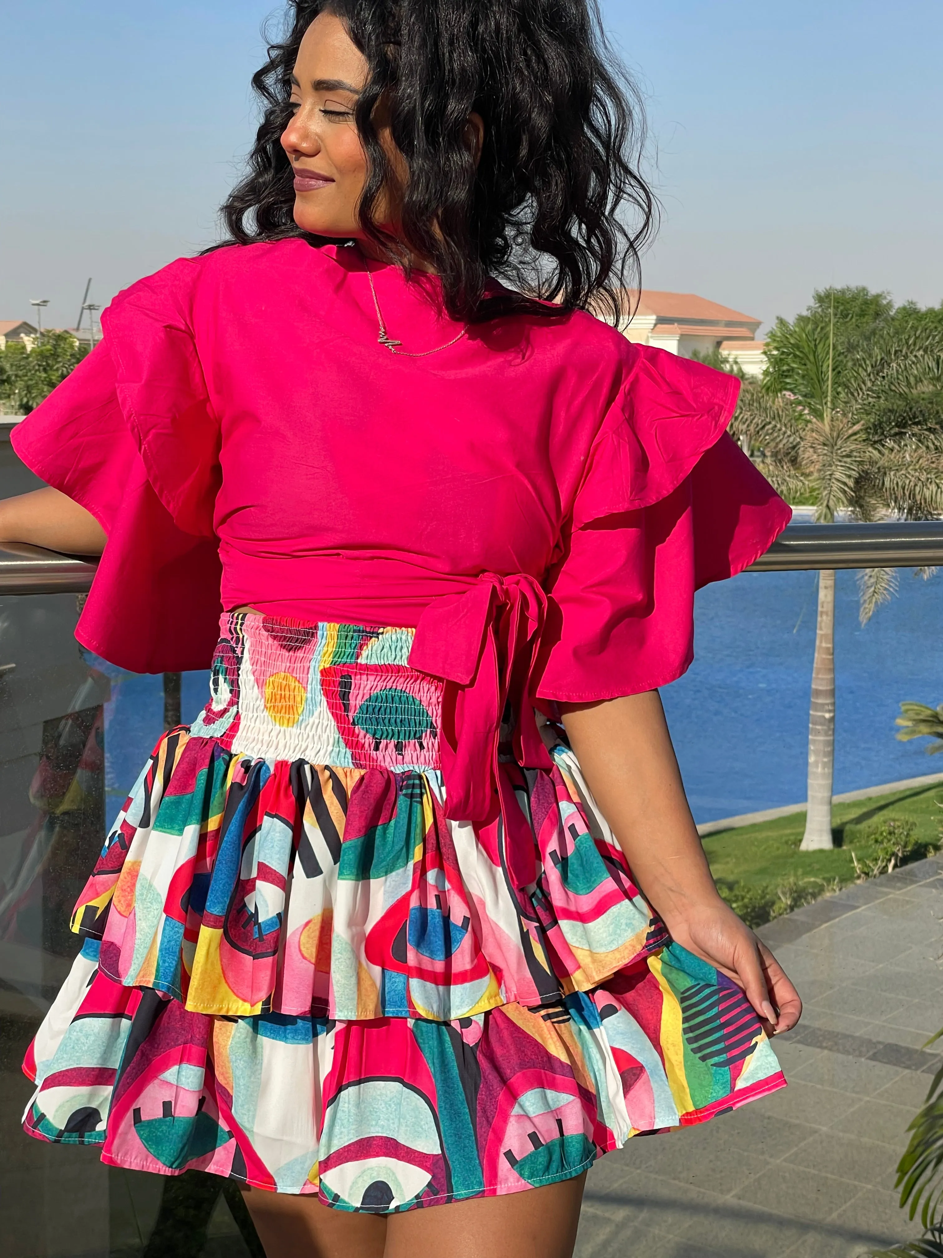 Elastic band crepe eyes Skirt - White