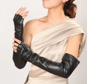 Fingerless long leather gloves, super soft