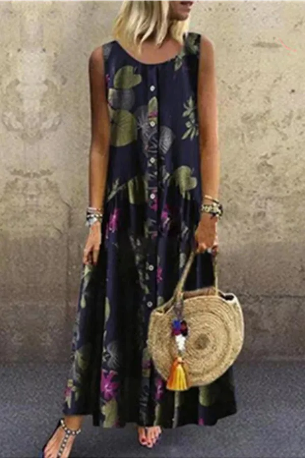 Floral Button Tank Maxi Dress