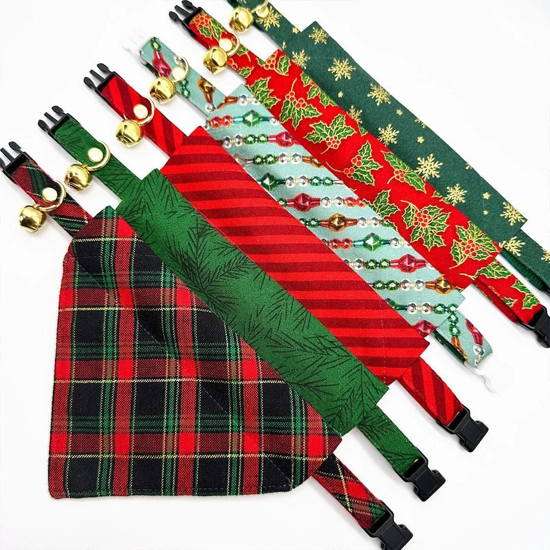 Holiday Cat Bandana - "Festive Cranberry" - Red Candy Striped Bandana for Cat   Small Dog / Christmas, Valentine's Day / Slide-On Over the Collar Bandana