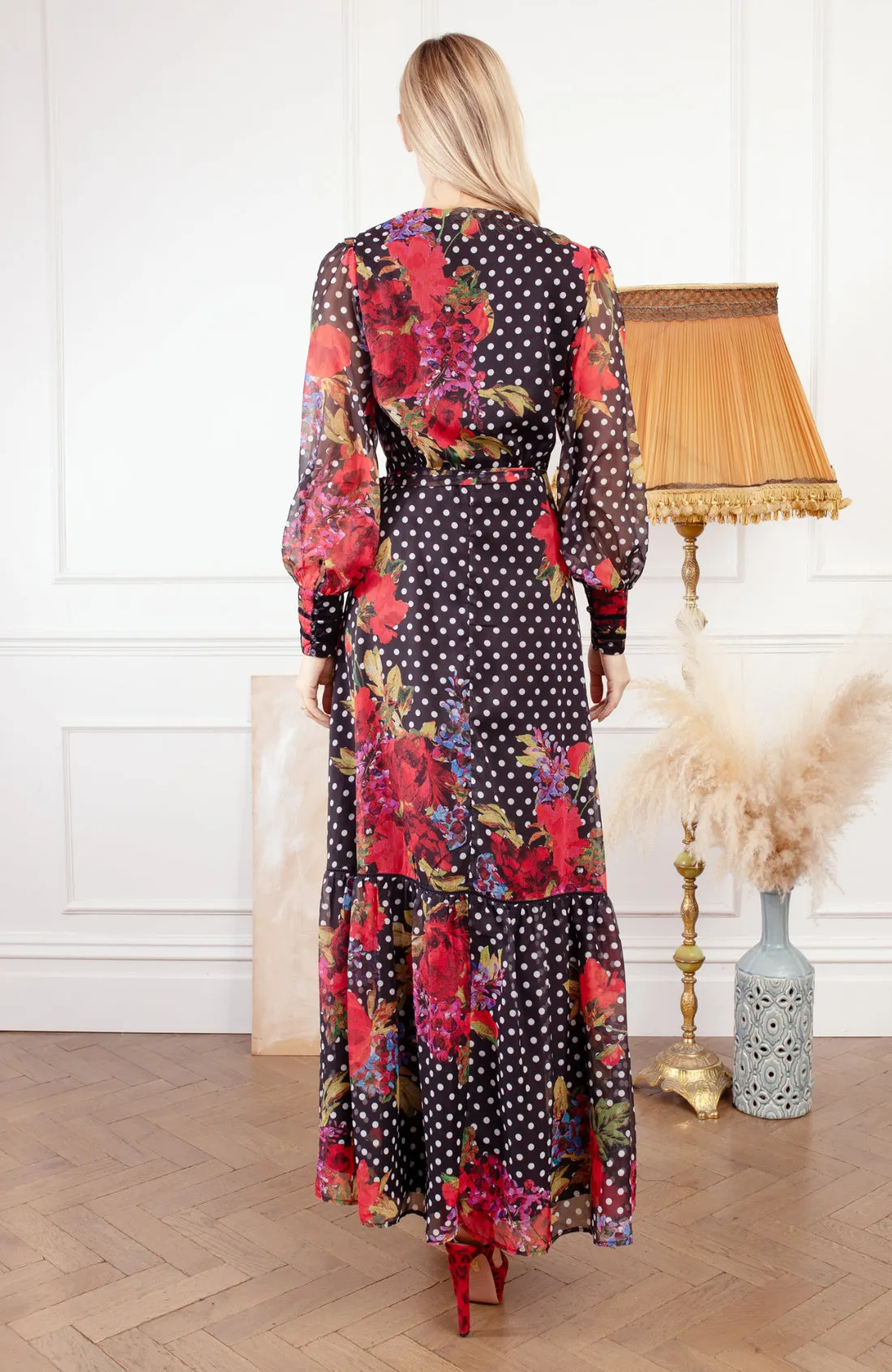 Hope & Ivy The Moni Tie Waist Maxi Wrap Dress